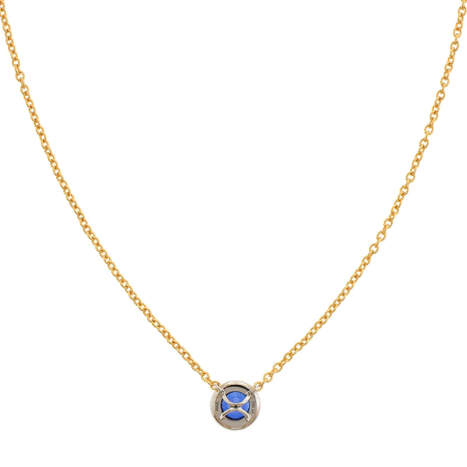 18K Yellow Gold Round Sapphire and Diamond Pendant Necklace - Image 2