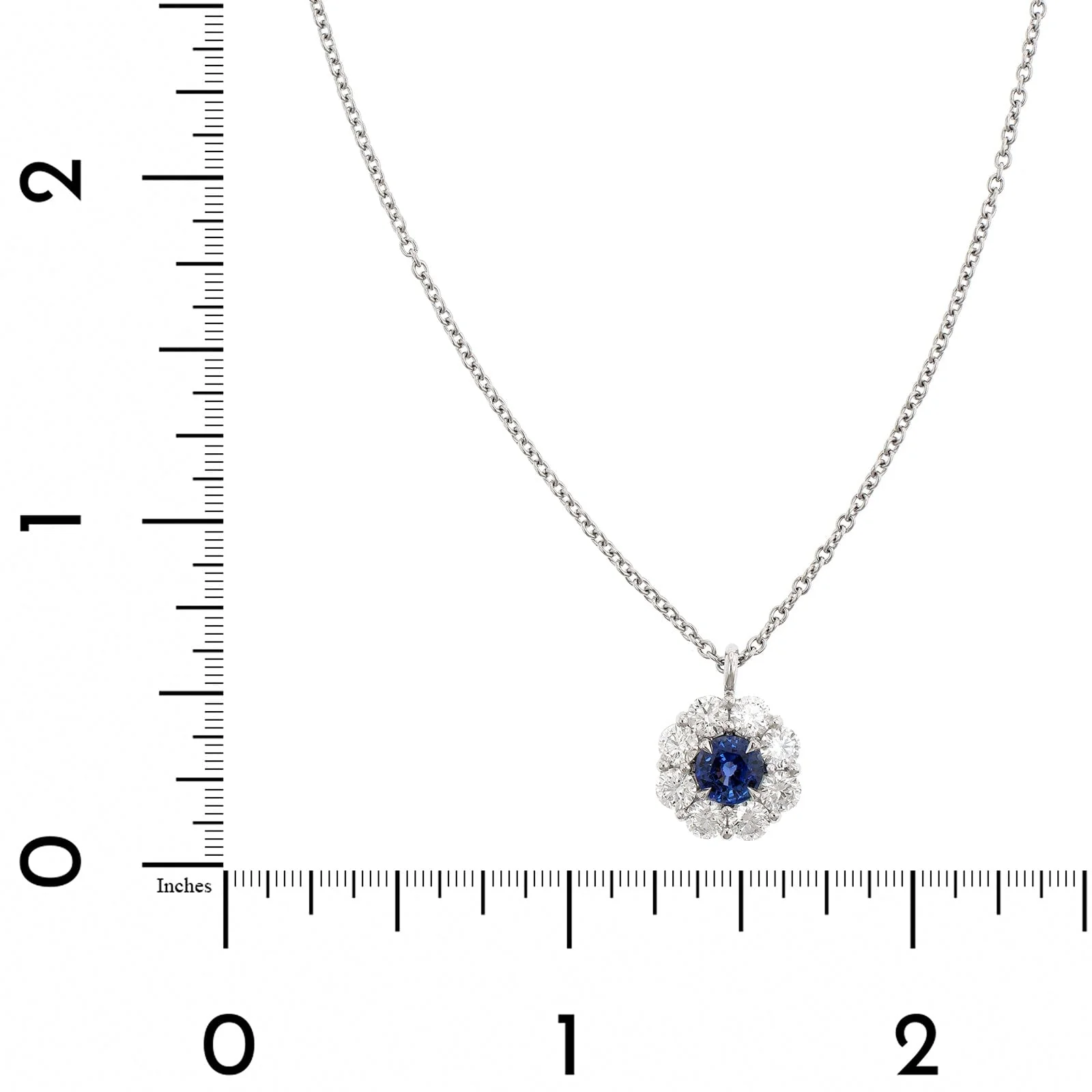 Platinum Round Sapphire and Diamond Pendant Necklace - Image 4