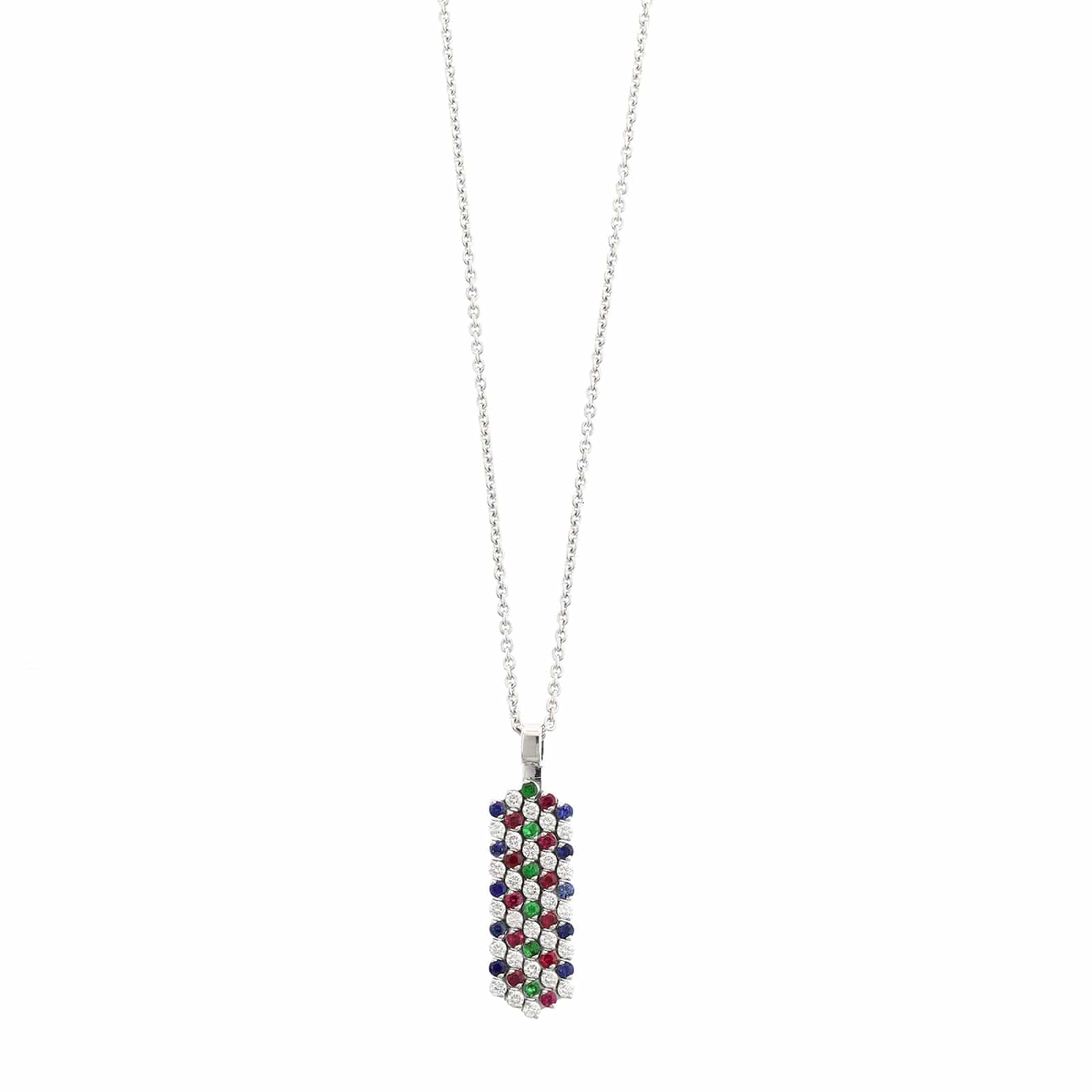 18K White Gold Diamond and Multi Gemstone Adjustable Pendant Necklace