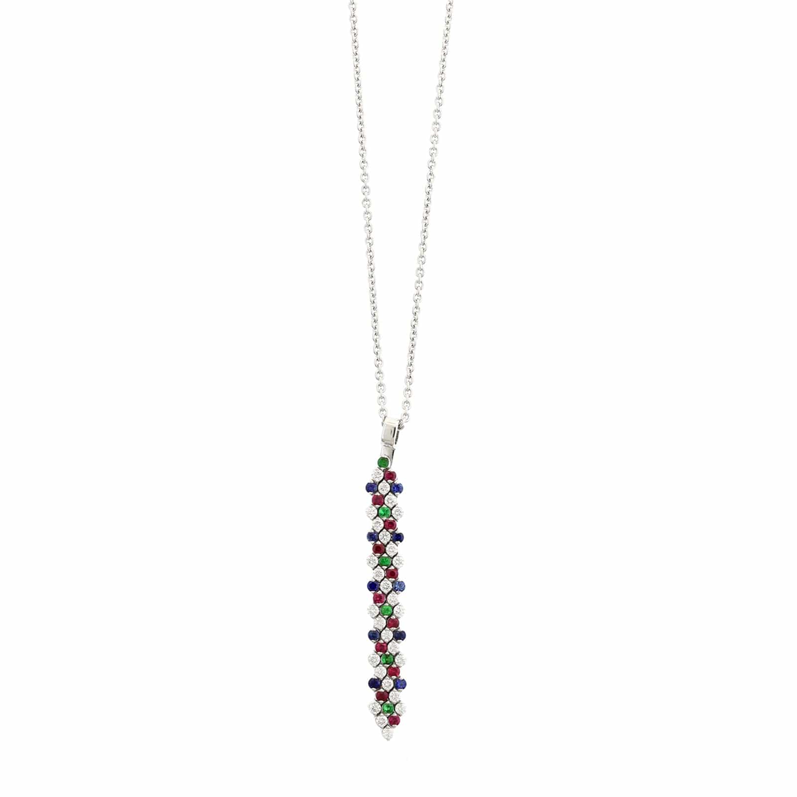 18K White Gold Diamond and Multi Gemstone Adjustable Pendant Necklace - Image 2