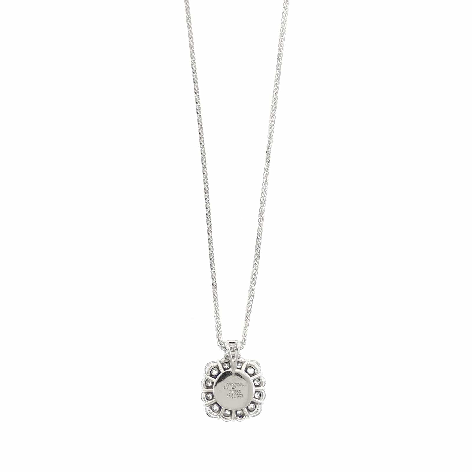 Platinum Round Sapphire Diamond Halo Necklace - Image 2