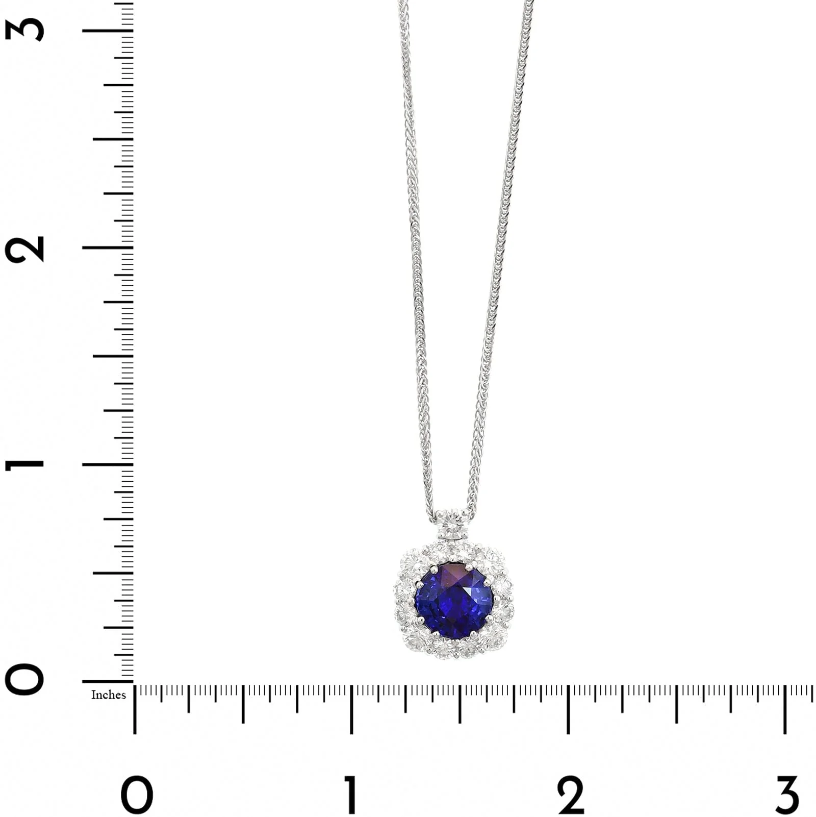 Platinum Round Sapphire Diamond Halo Necklace - Image 4