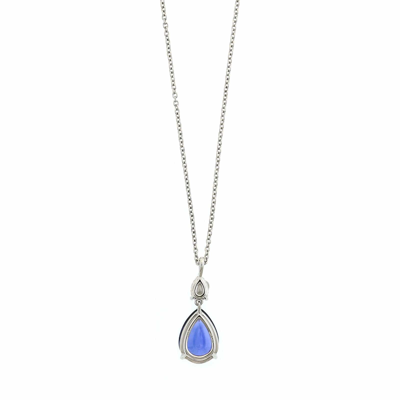 Platinum Pear Shaped Blue Sapphire and Diamond Pendant Necklace - Image 2