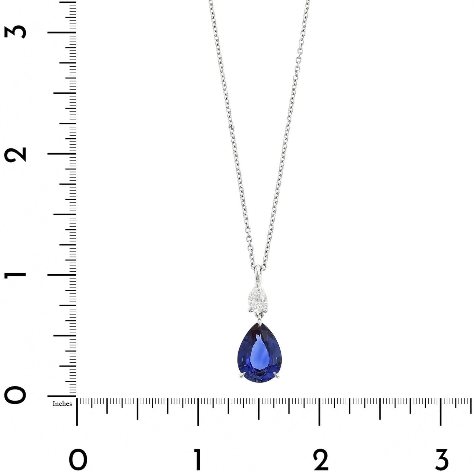 Platinum Pear Shaped Blue Sapphire and Diamond Pendant Necklace - Image 4