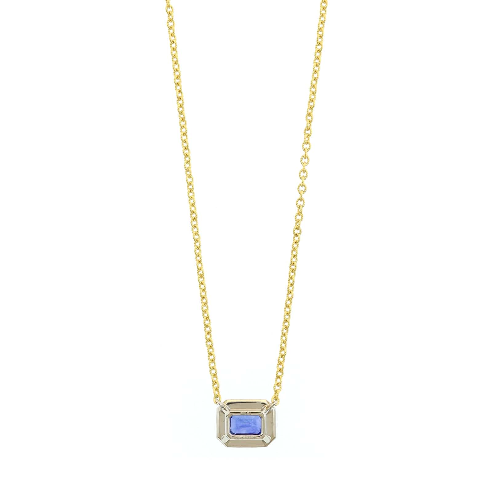 18K Yellow Gold and Platinum Octagonal Blue Sapphire and Diamond Halo Pendant Necklace - Image 2