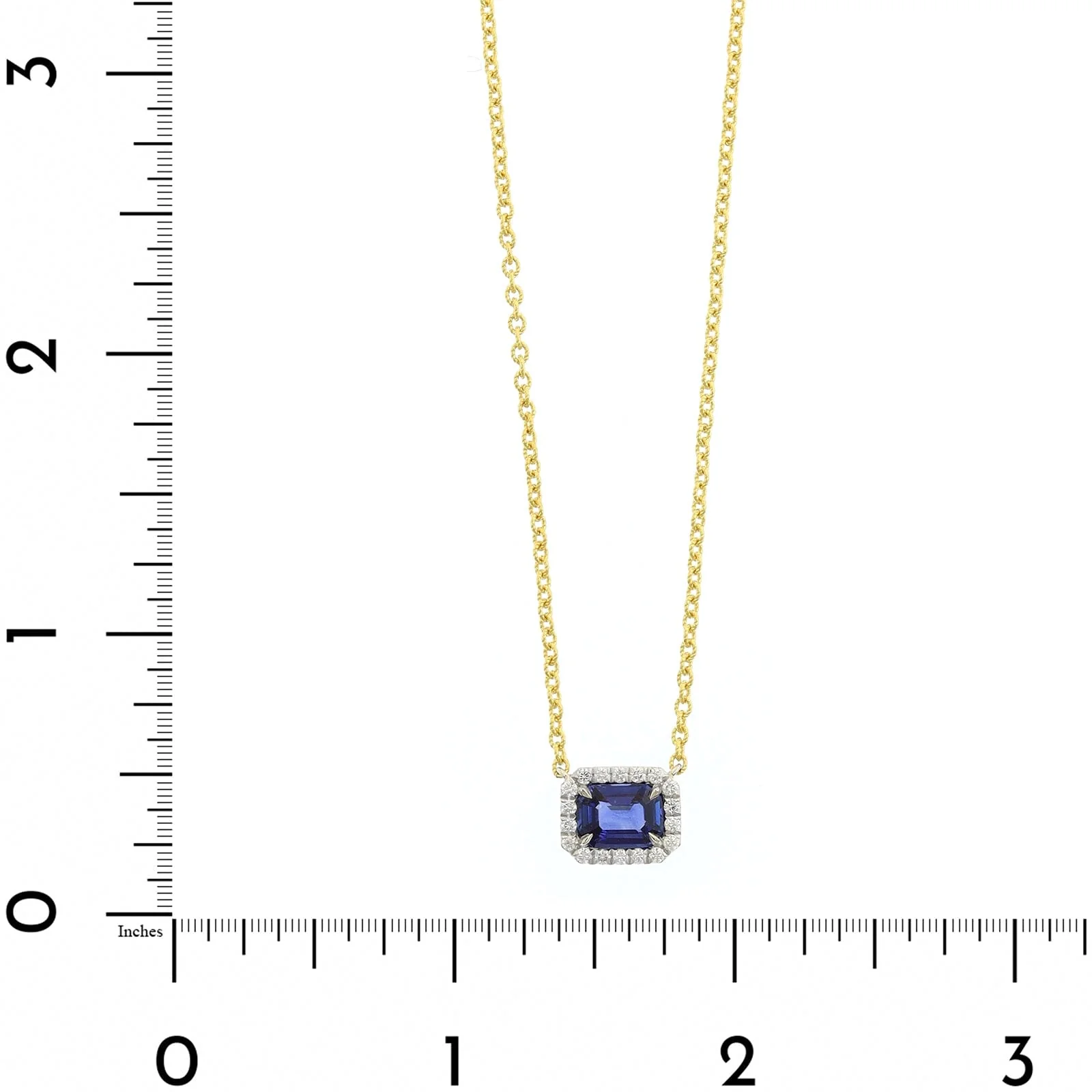 18K Yellow Gold and Platinum Octagonal Blue Sapphire and Diamond Halo Pendant Necklace - Image 4