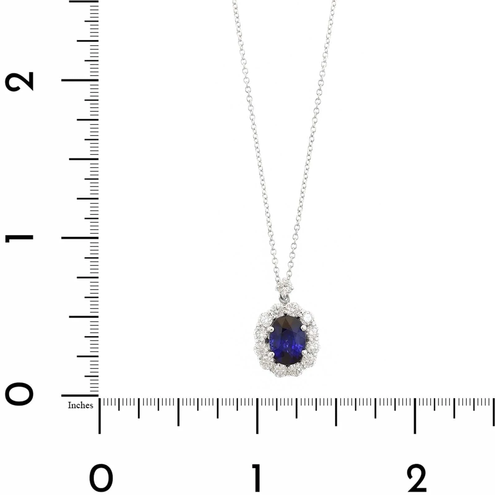 18K White Gold Oval Sapphire and Diamond Halo Necklace - Image 4