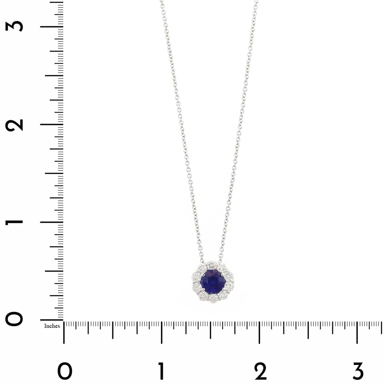 18K White Gold Round Sapphire and Diamond Halo Necklace - Image 4