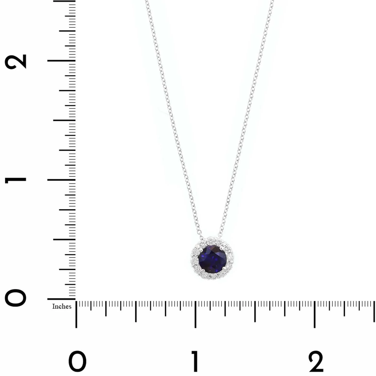 18K White Gold Round Sapphire and Diamond Halo Necklace - Image 4