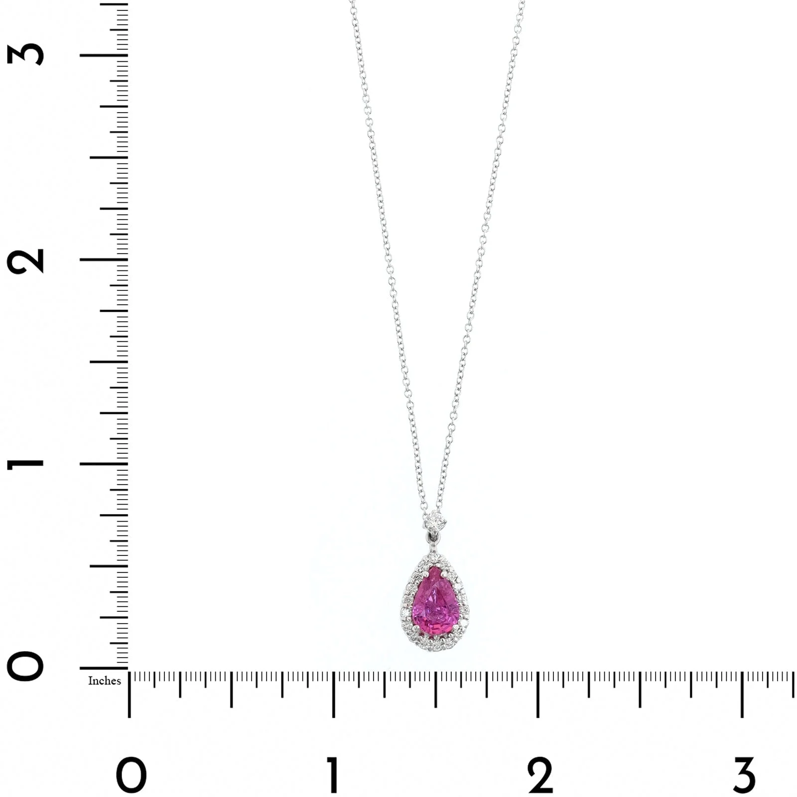 Platinum Pear Shaped Pink Sapphire and Diamond Halo Necklace - Image 4