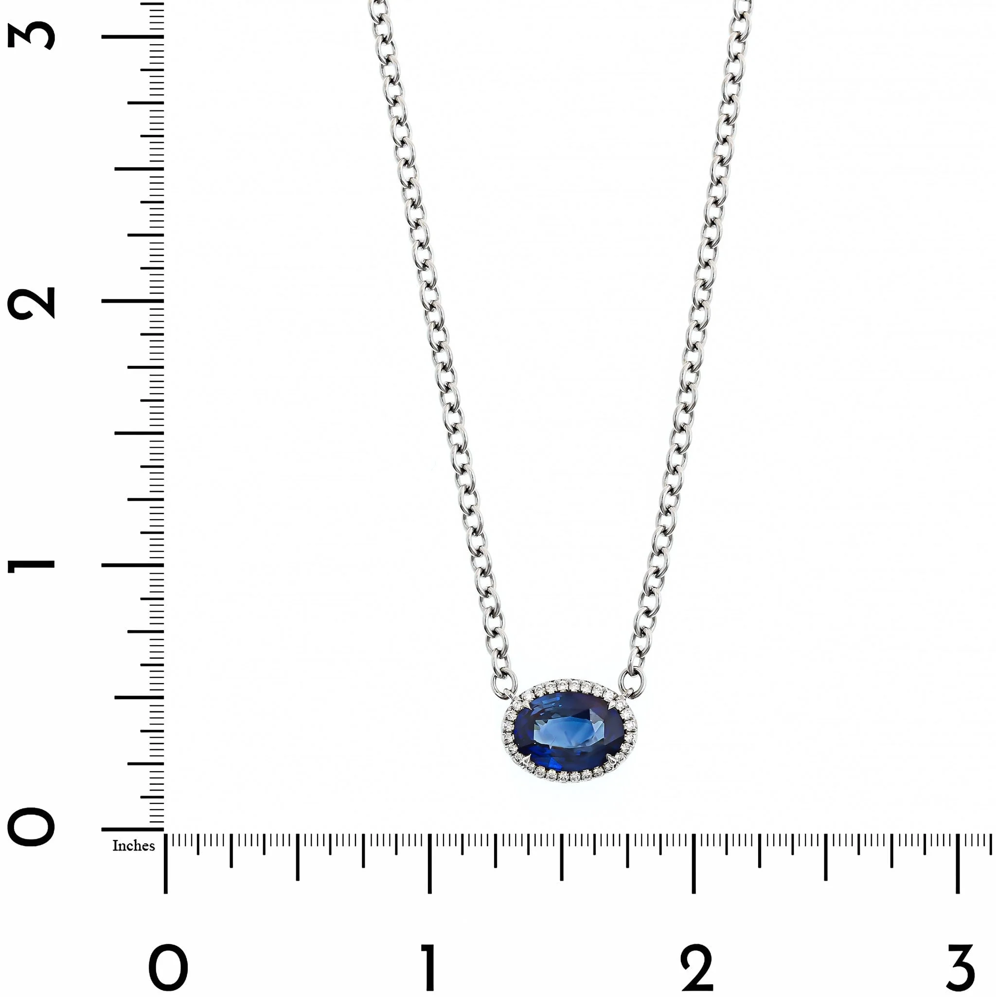 18K White Gold Oval  Blue Sapphire and Diamond Pendant Necklace - Image 4