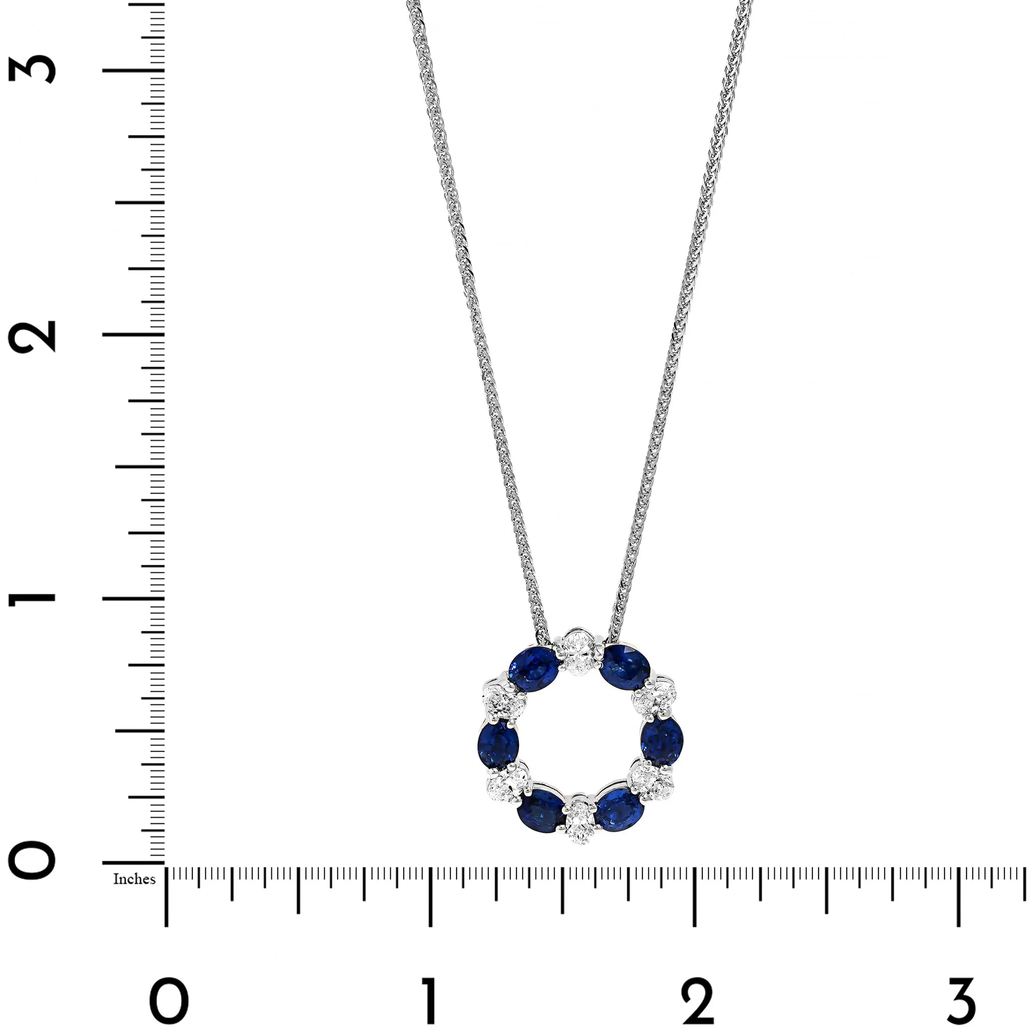 Platinum Oval Sapphire and Diamond Circle Pendant Necklace - Image 4