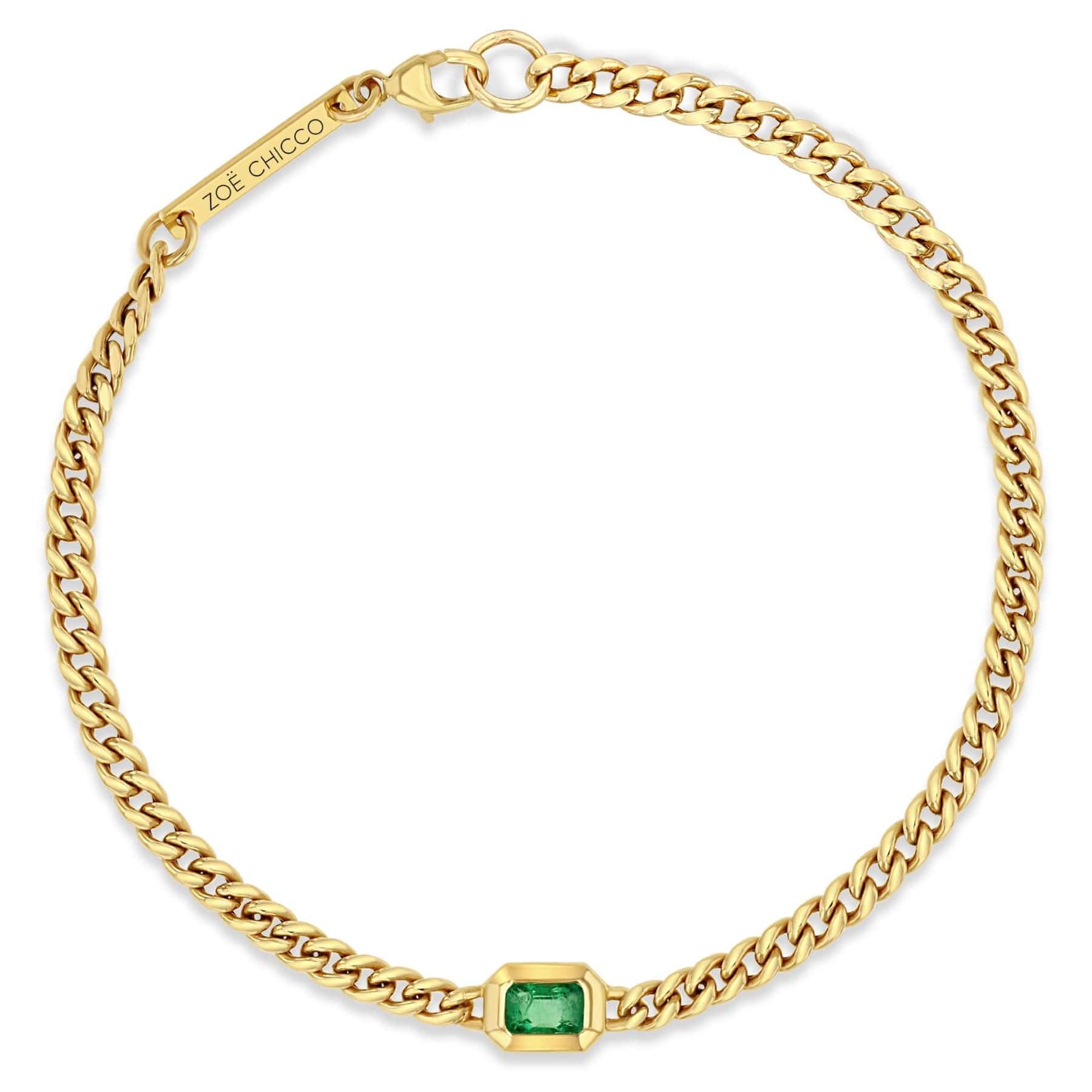Zoe Chicco 14K Yellow Gold Bezel Set Emerald Small Curb Chain Bracelet - Image 2