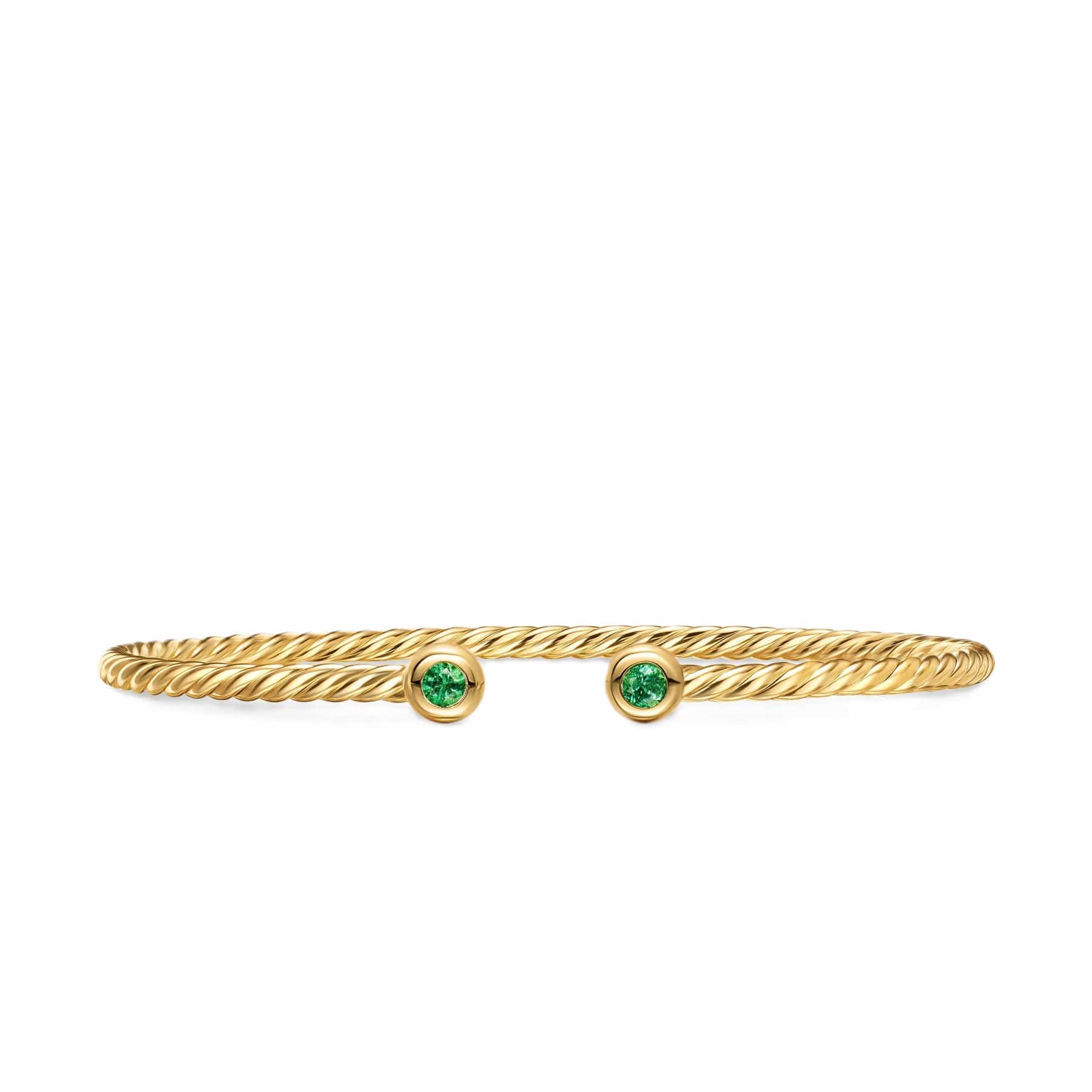 Micro Cablespira® Flex Round Bracelet 18K Yellow Gold with Emeralds, 2.6mm
