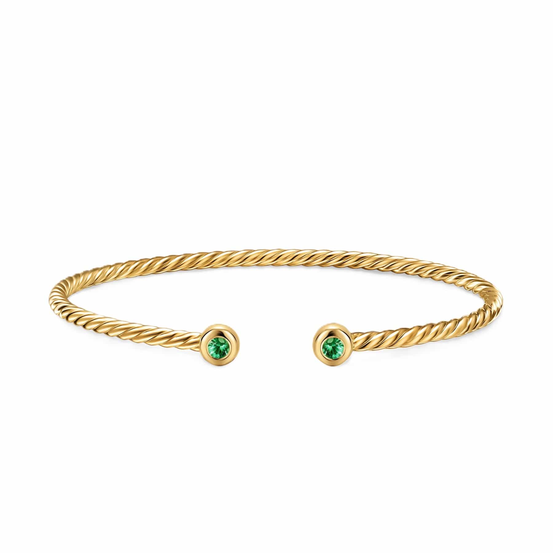 Micro Cablespira® Flex Round Bracelet 18K Yellow Gold with Emeralds, 2.6mm - Image 3