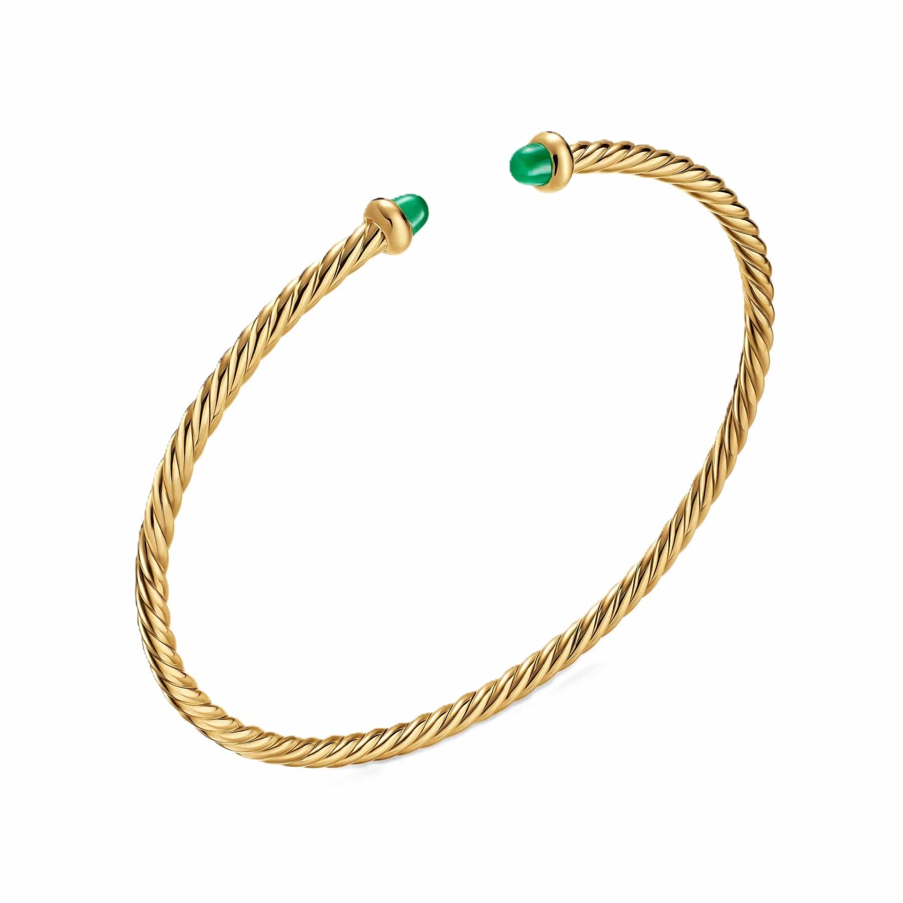Micro Cablespira® Flex Bracelet 18K Yellow Gold with Emeralds, 2.6mm - Image 2