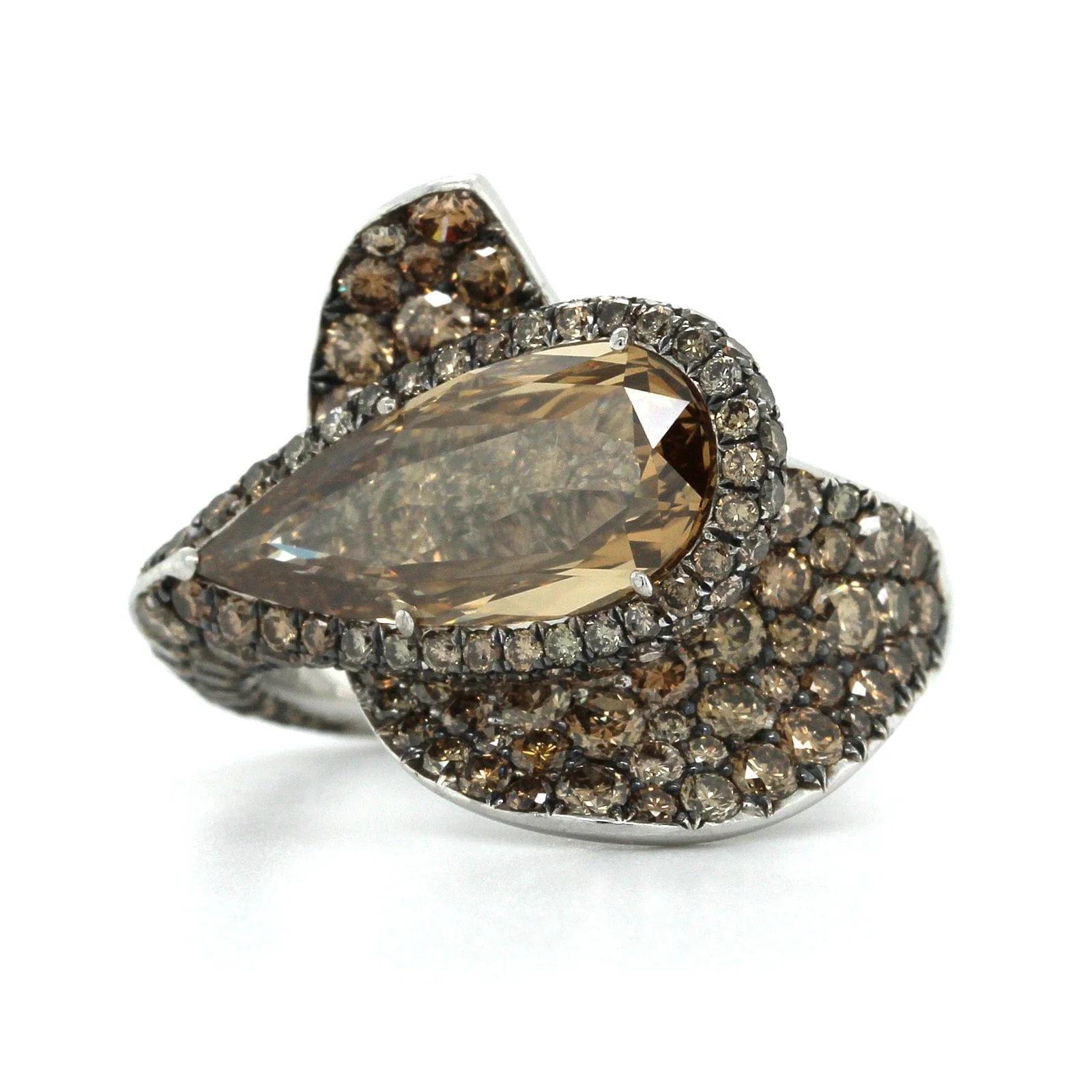 Eclat Jewels 18K Blackened Gold Orange Brown Pear Shape Diamond Ring