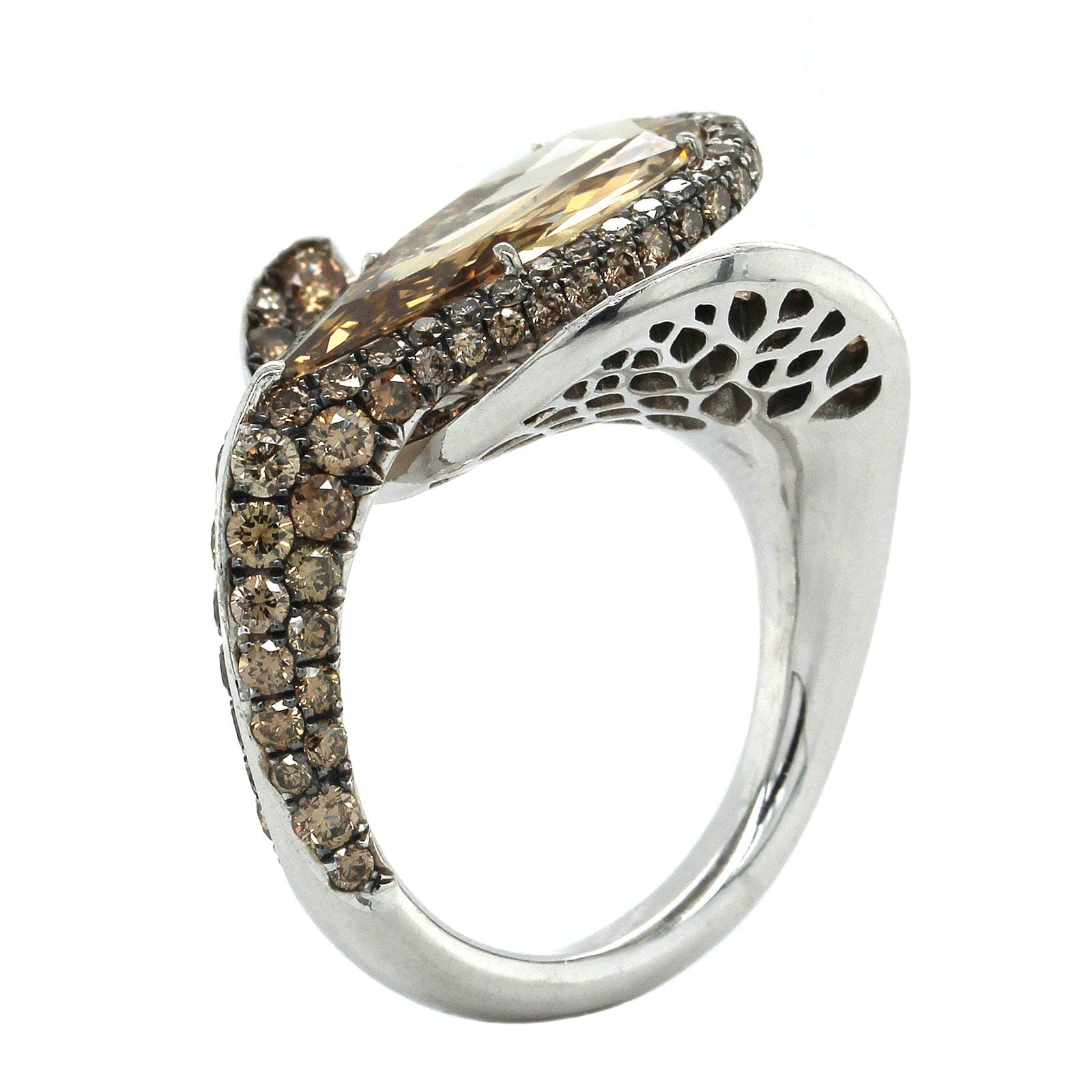 Eclat Jewels 18K Blackened Gold Orange Brown Pear Shape Diamond Ring - Image 3