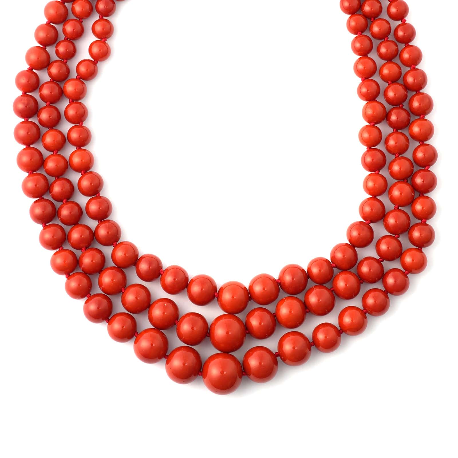Eclat Jewels 18K Rose Gold 3 Strand Coral Bead and Diamond Necklace