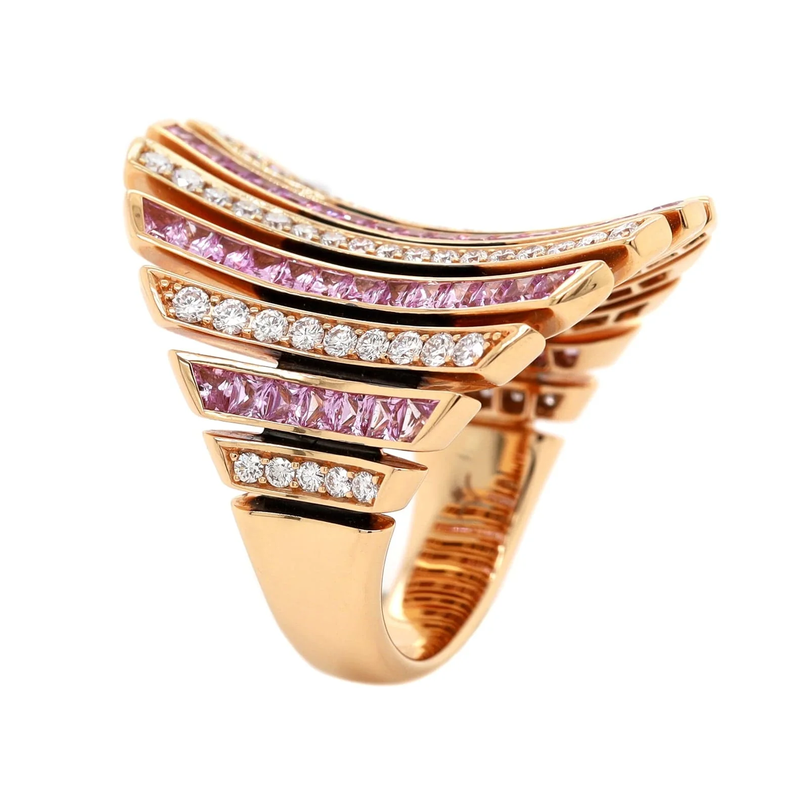 Eclat Jewels 18K Rose Gold Alternating Pink Sapphire and Diamond Line Ring - Image 2
