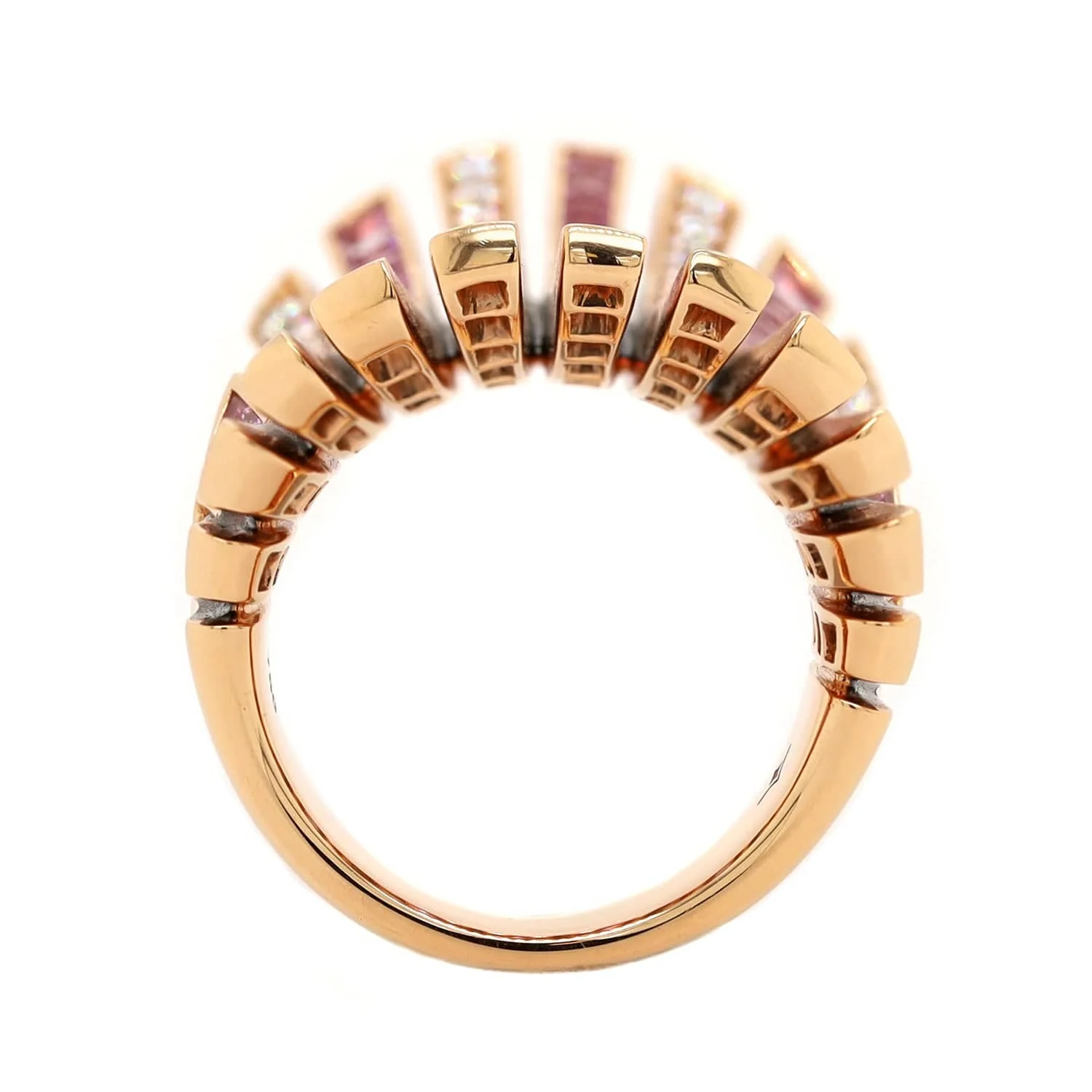 Eclat Jewels 18K Rose Gold Alternating Pink Sapphire and Diamond Line Ring - Image 3