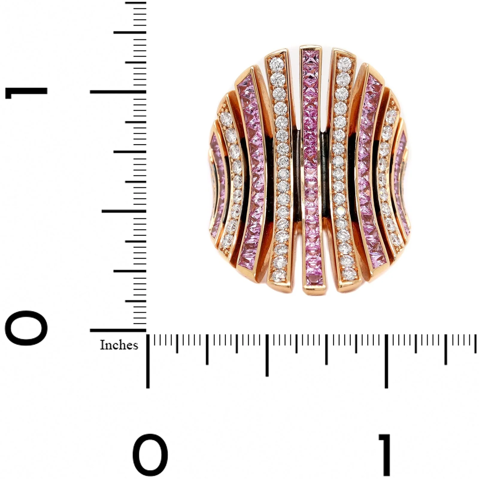Eclat Jewels 18K Rose Gold Alternating Pink Sapphire and Diamond Line Ring - Image 4
