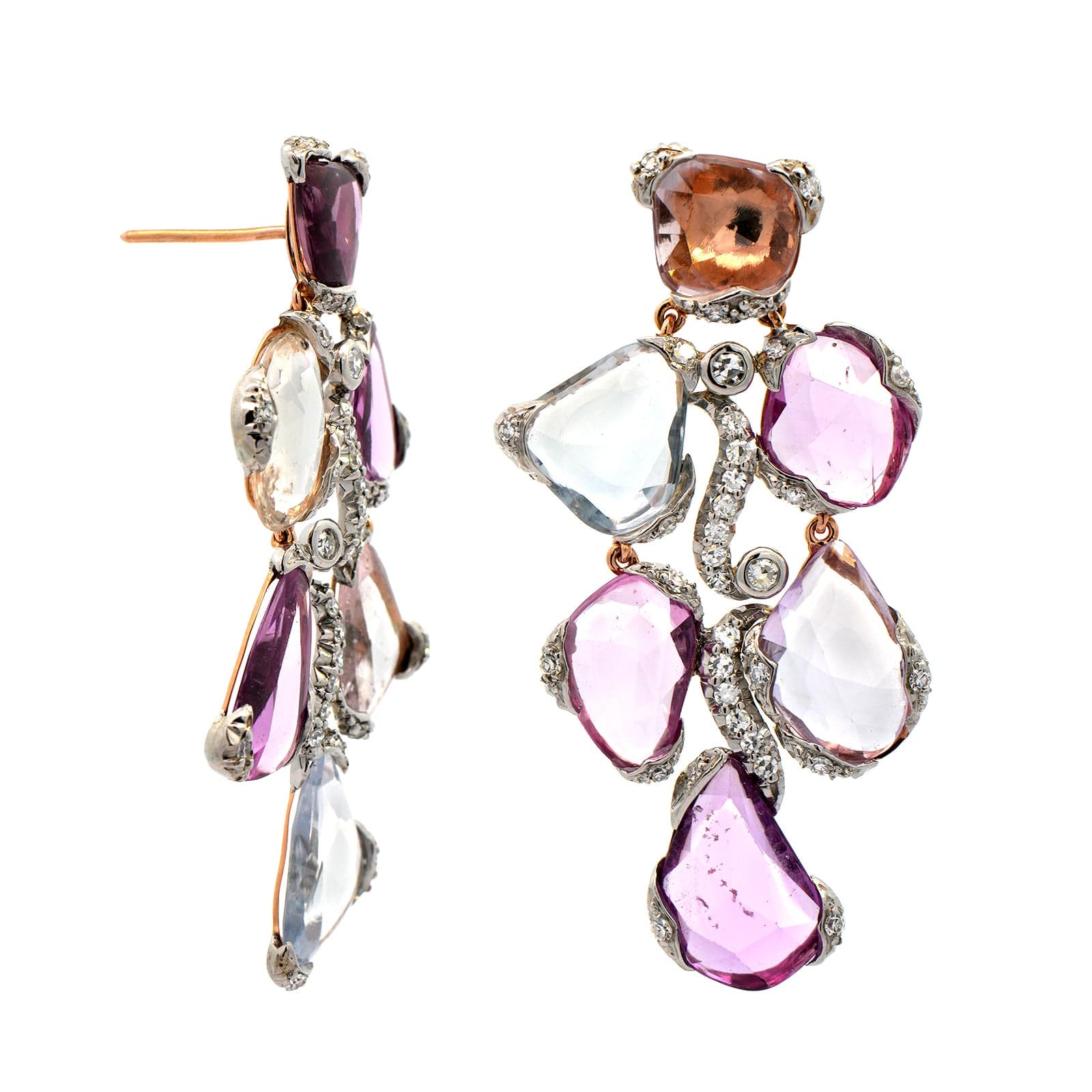Eclat Jewels 18K Rose Gold and Platinum Sapphire and Diamond Earrings - Image 3