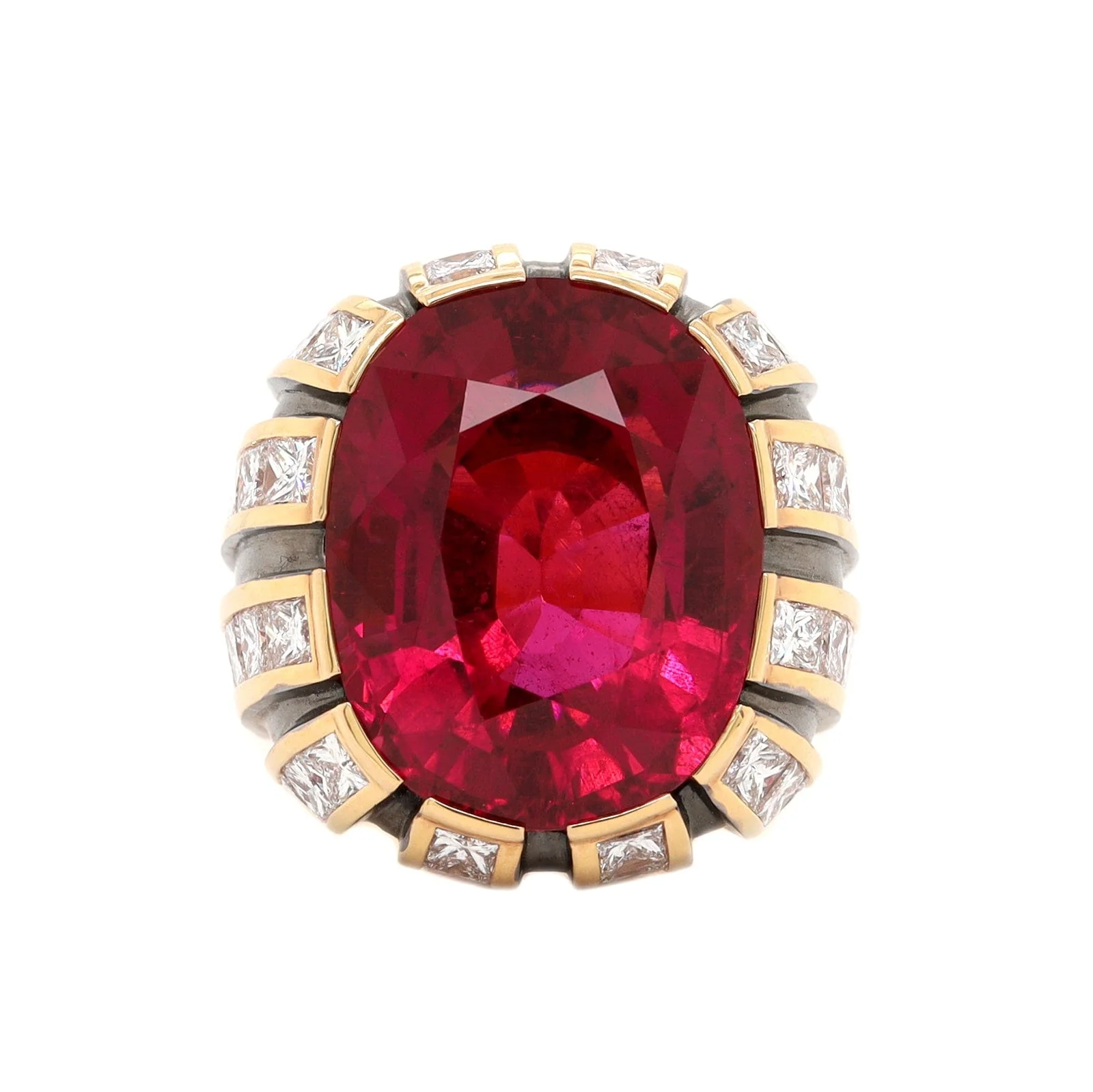 Eclat Jewels 18K Rose Gold Cushion Cut Rubellite and Diamond Ring