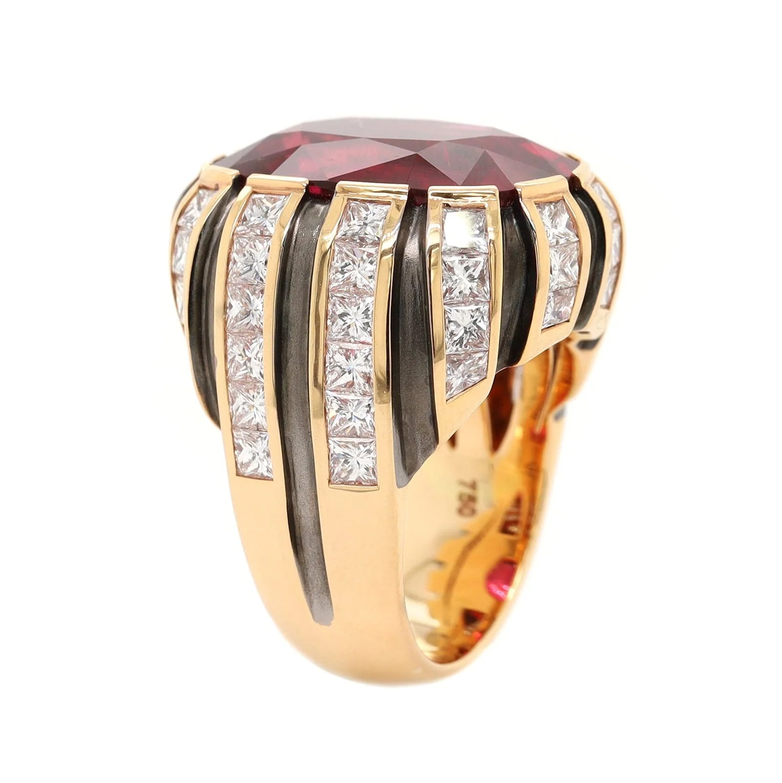 Eclat Jewels 18K Rose Gold Cushion Cut Rubellite and Diamond Ring - Image 2