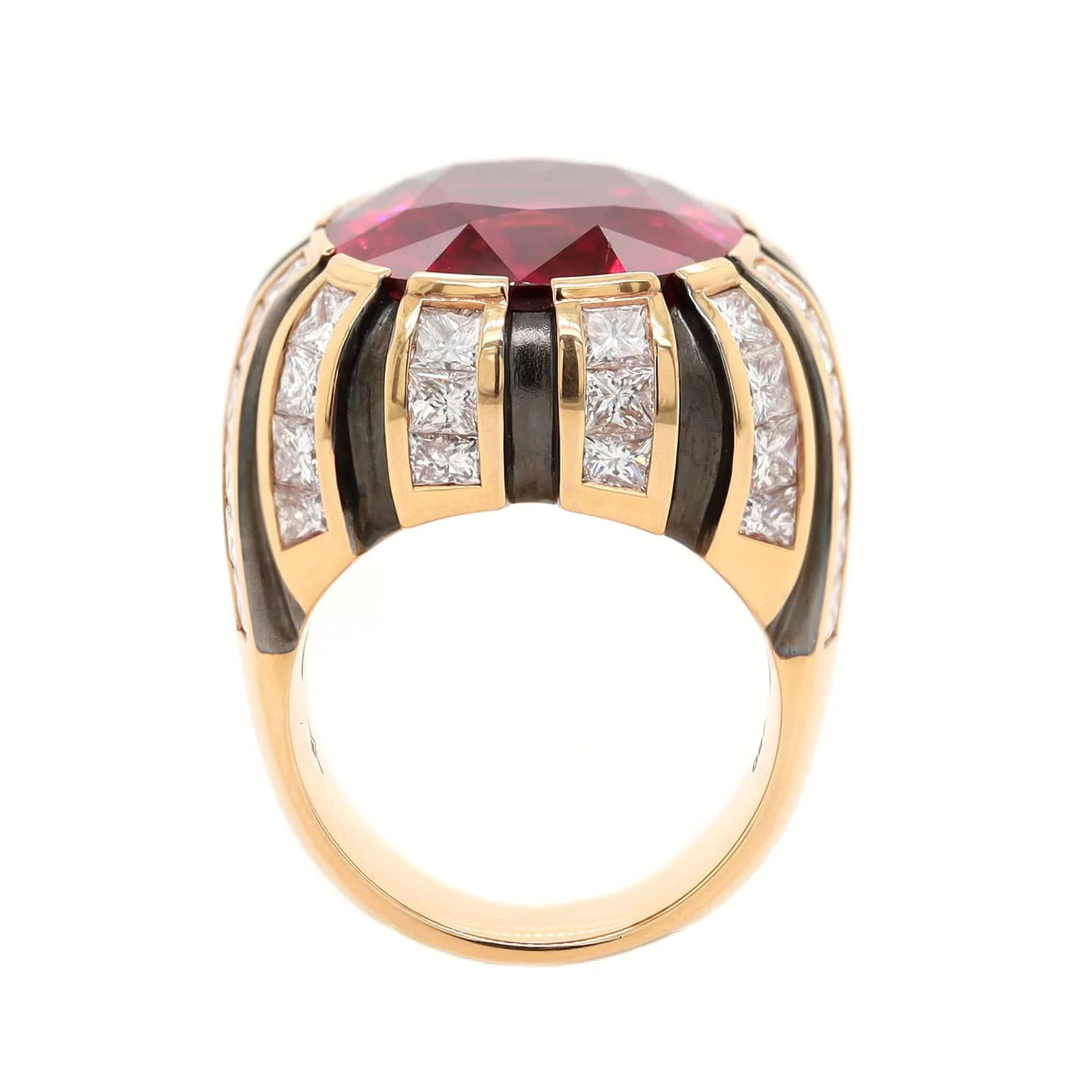Eclat Jewels 18K Rose Gold Cushion Cut Rubellite and Diamond Ring - Image 3