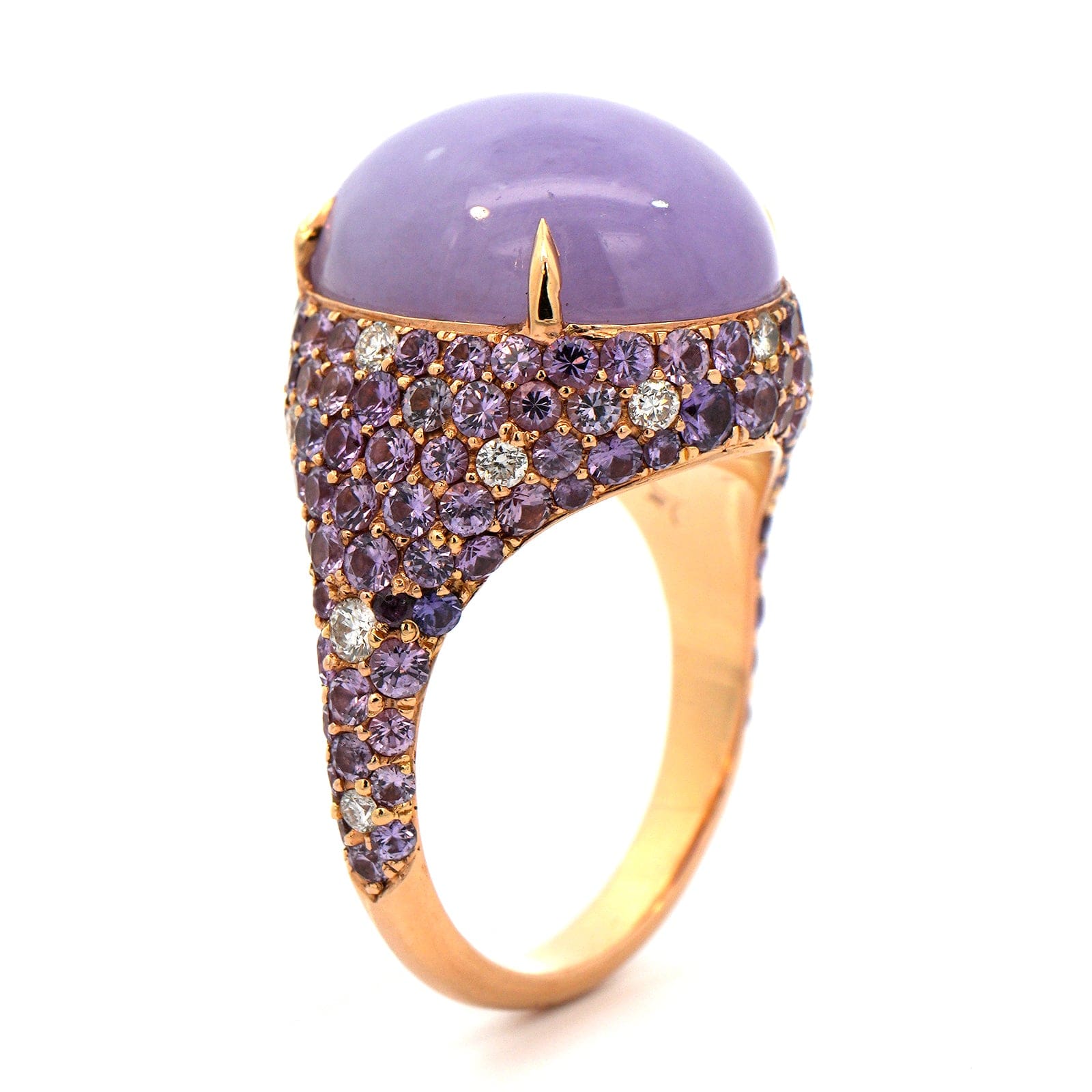 Eclat Jewels 18K Rose Gold Lavender Jade, Sapphires, and Diamond Ring - Image 2