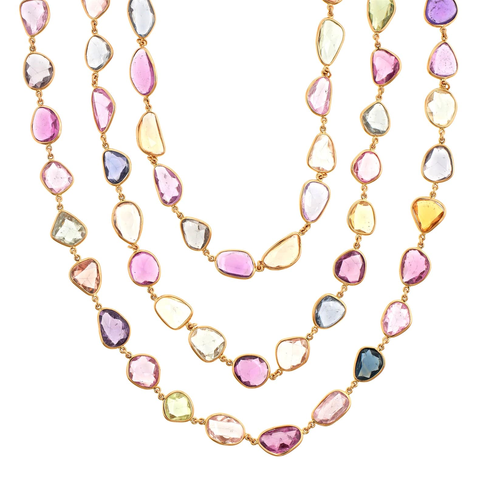 Eclat Jewels 18K Rose Gold Multi Colored Rose Cut Sapphire Necklace - Image 2