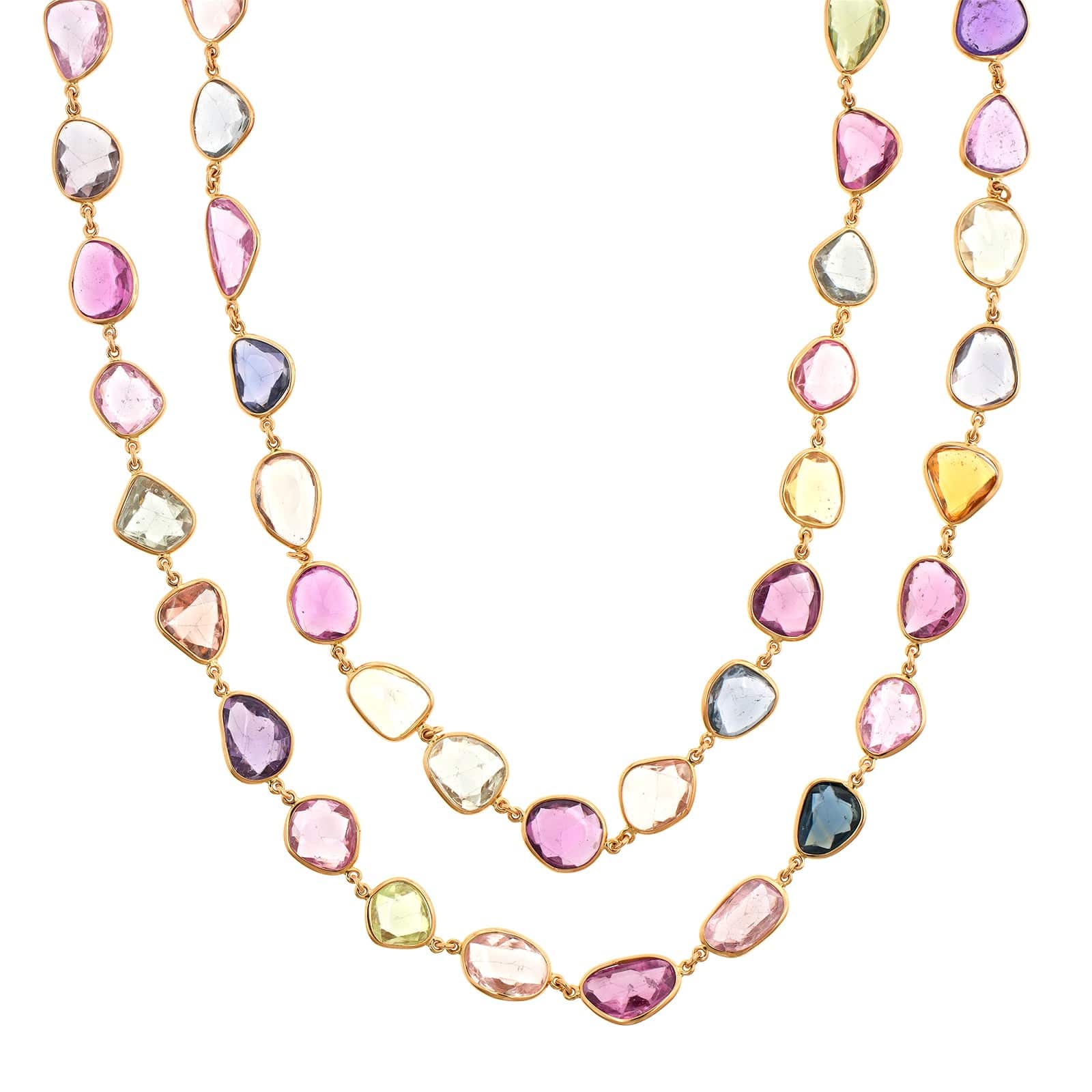 Eclat Jewels 18K Rose Gold Multi Colored Rose Cut Sapphire Necklace - Image 3