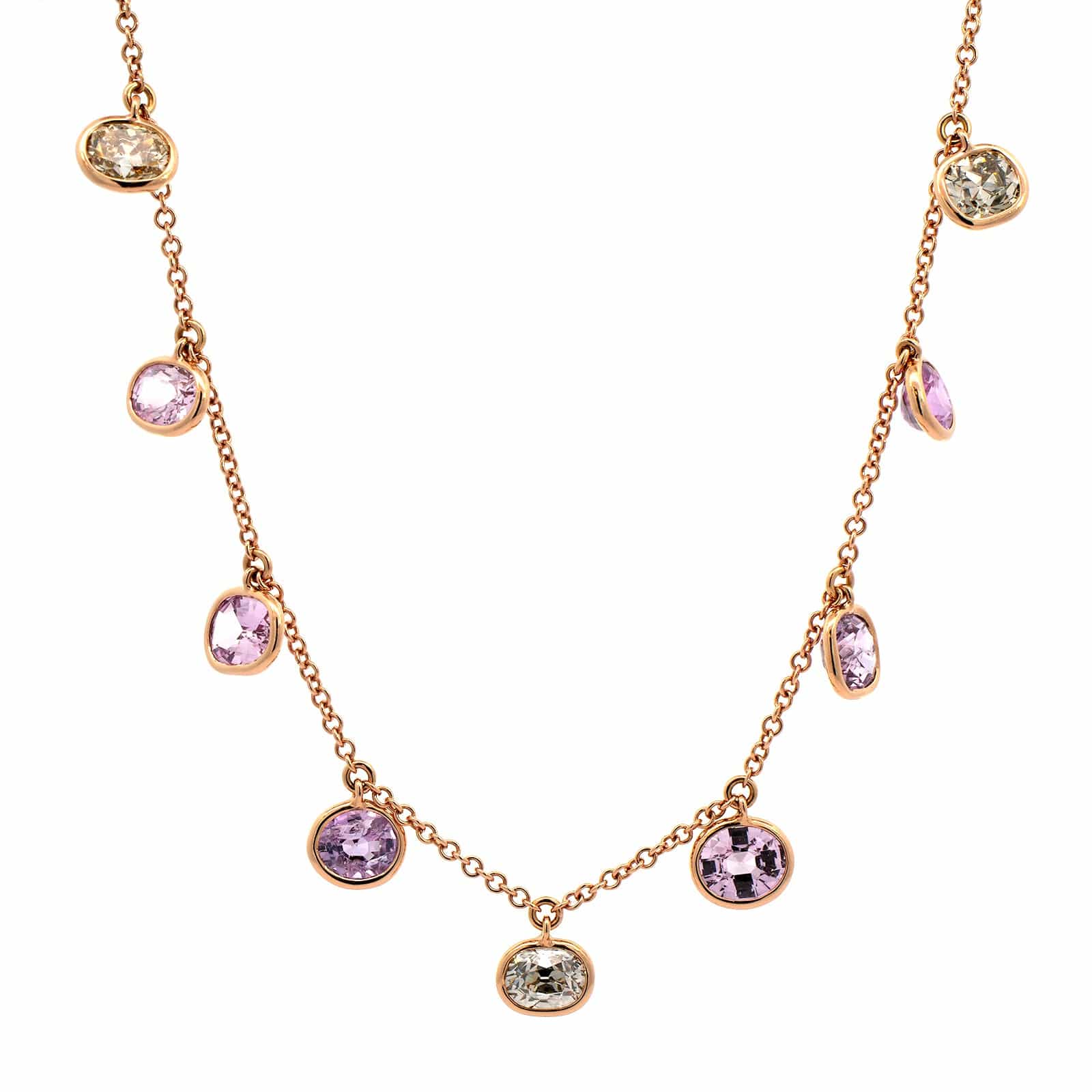 Eclat Jewels 18K Rose Gold Multi Colored Sapphire and Brown Diamond Necklace
