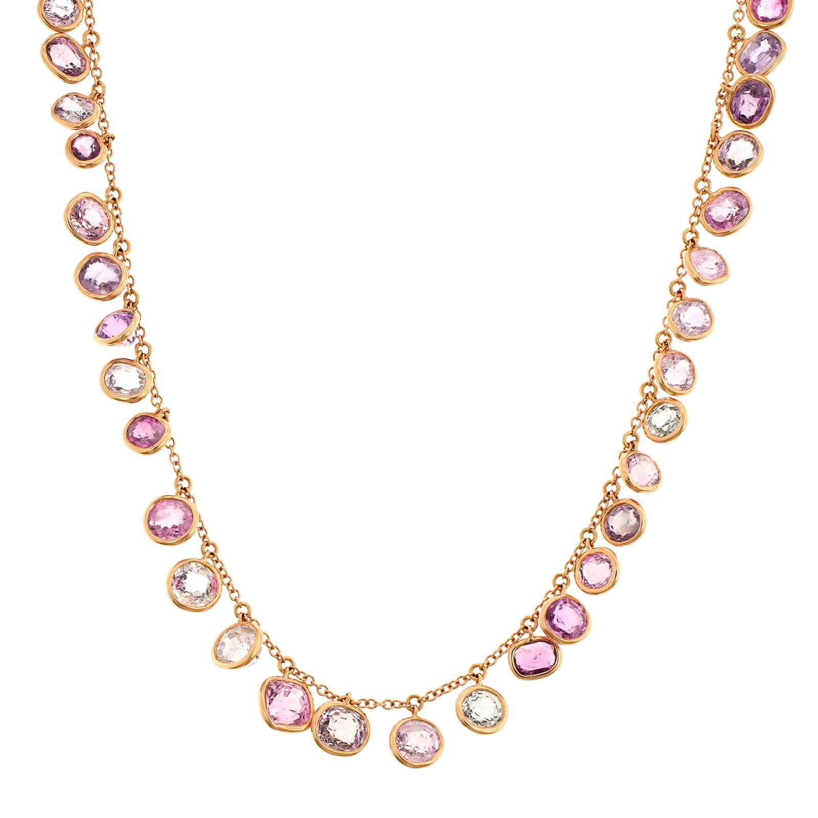Eclat Jewels 18K Rose Gold Multi Colored Sapphire and Diamond Necklace