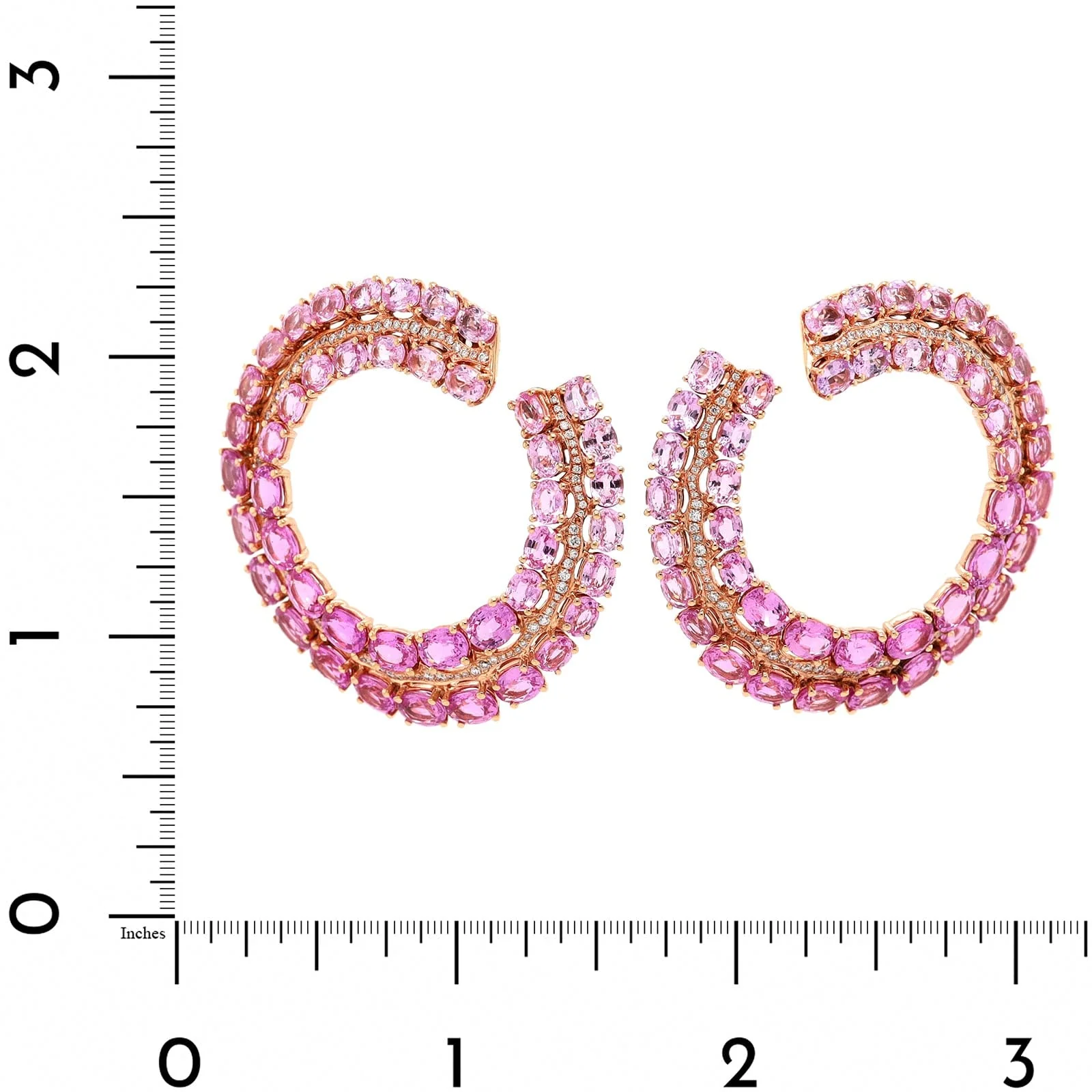 Eclat Jewels 18K Rose Gold Pink Sapphire and Diamond Hoop Earrings - Image 2