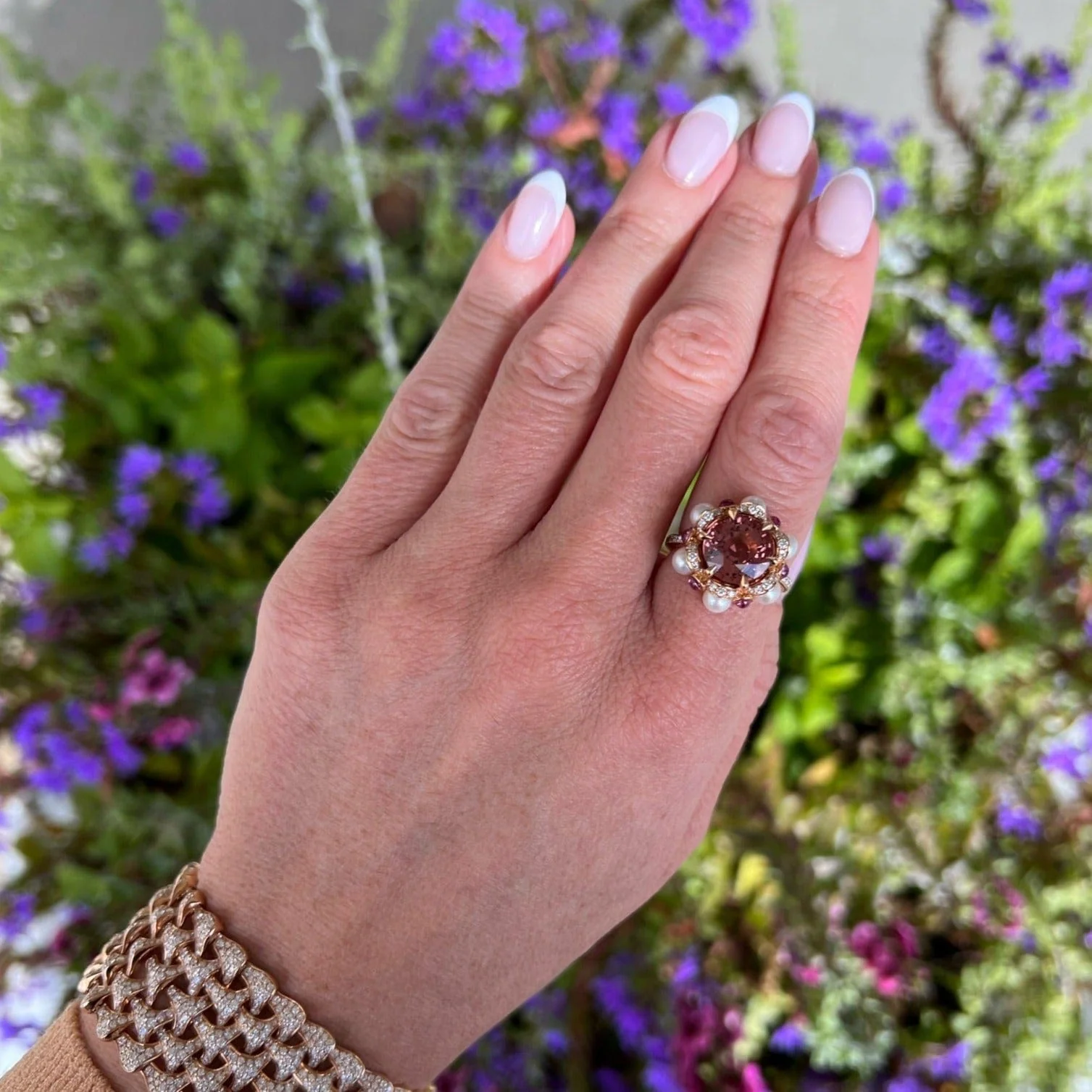 Eclat Jewels 18K Rose Gold Pink Tourmaline and Sapphire Pearl Ring - Image 2