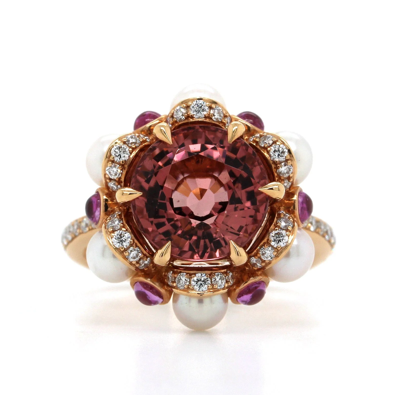 Eclat Jewels 18K Rose Gold Pink Tourmaline and Sapphire Pearl Ring - Image 5