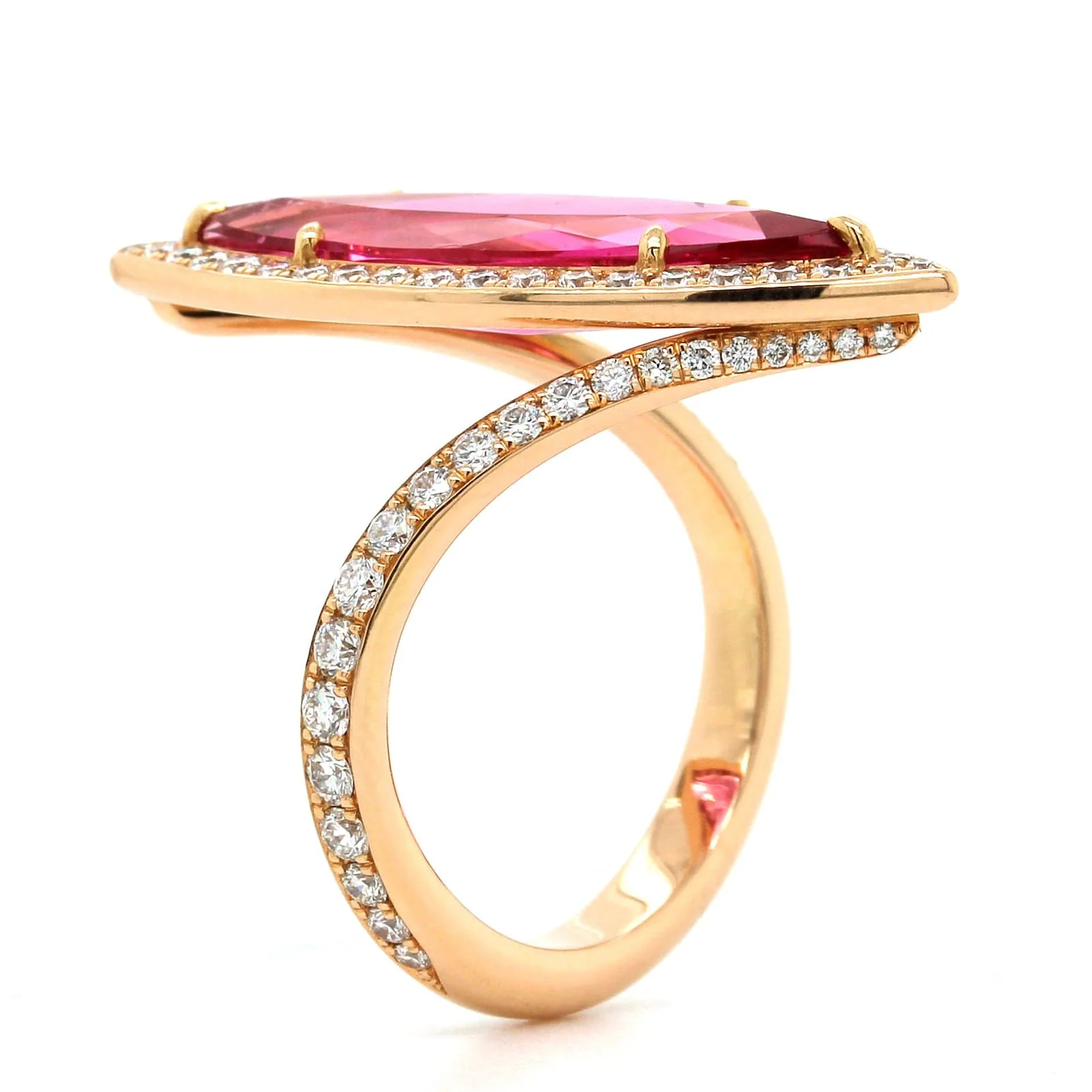 Eclat Jewels 18K Rose Gold Pink Tourmaline Diamond Halo Ring - Image 2
