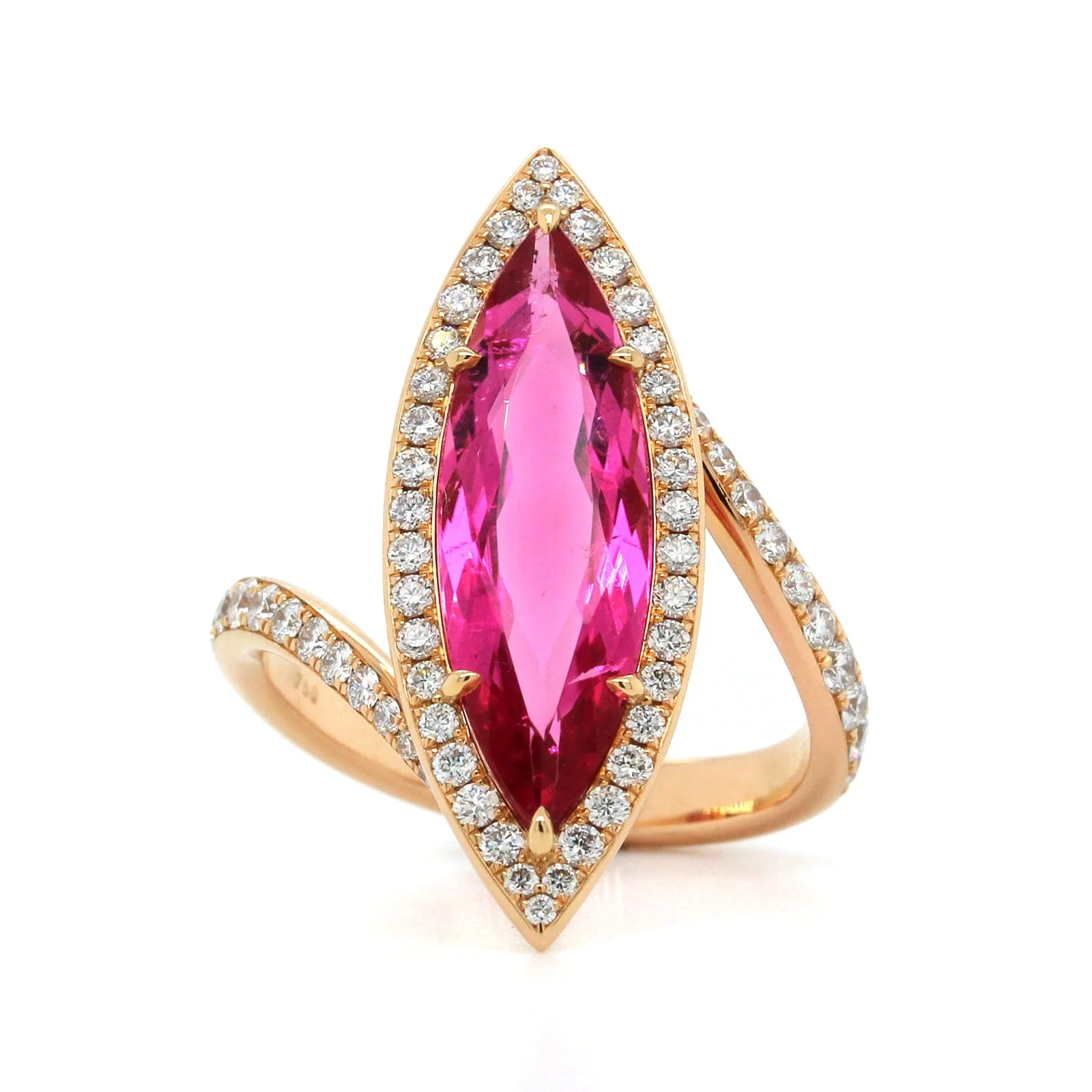 Eclat Jewels 18K Rose Gold Pink Tourmaline Diamond Halo Ring - Image 4