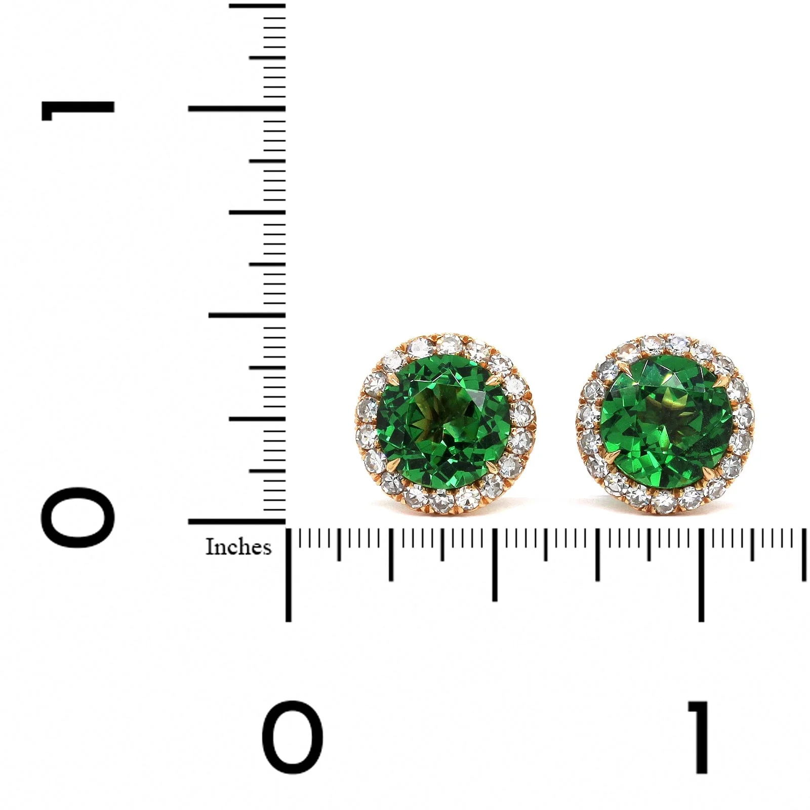 Eclat Jewels 18K Rose Gold Tsavorite Diamond Halo Stud Earrings - Image 2