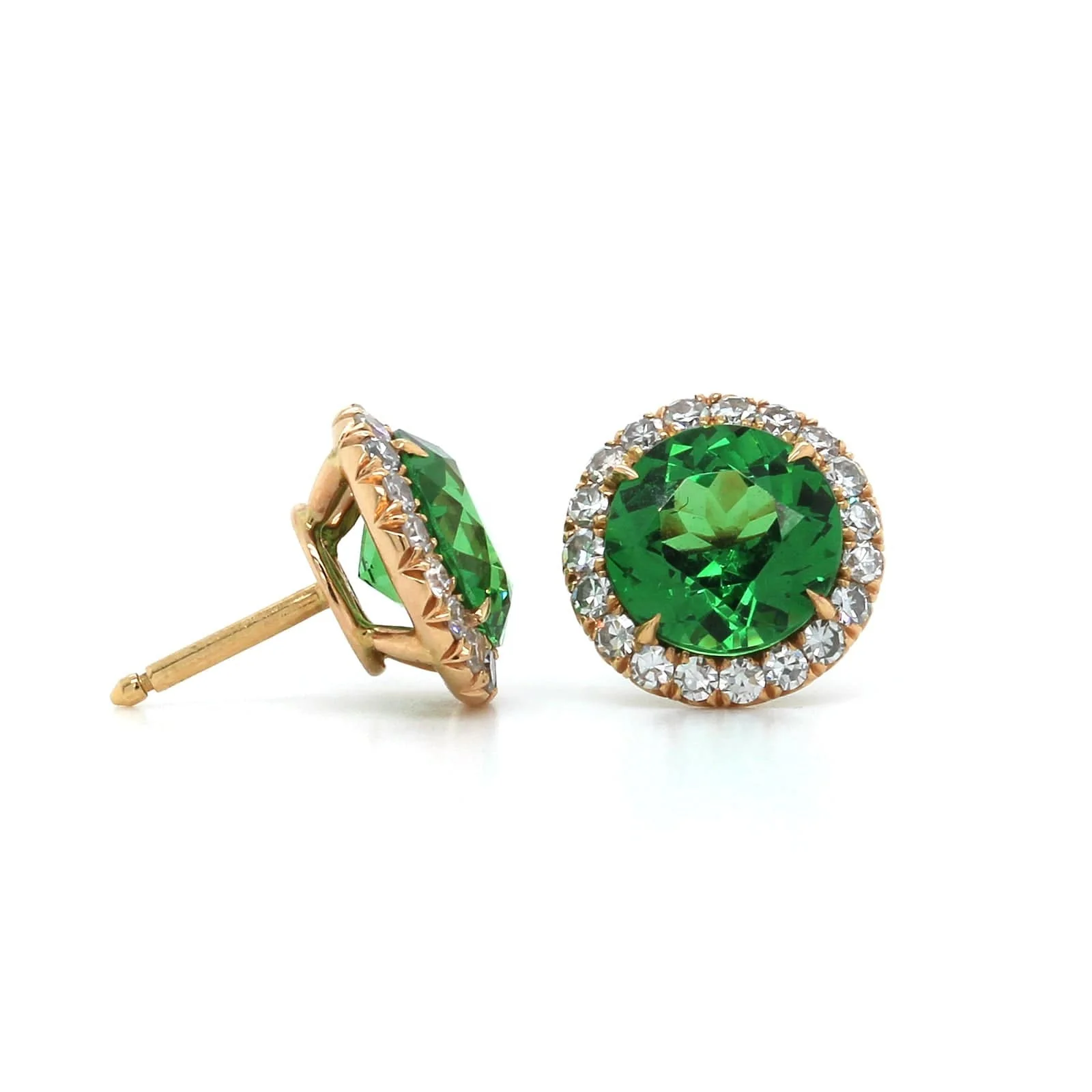 Eclat Jewels 18K Rose Gold Tsavorite Diamond Halo Stud Earrings - Image 3