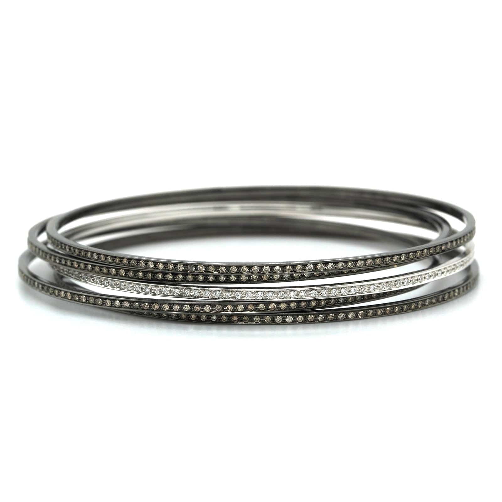 Eclat Jewels 18K White and Blacken Gold 5 Diamond Bangle Bracelet - Image 4
