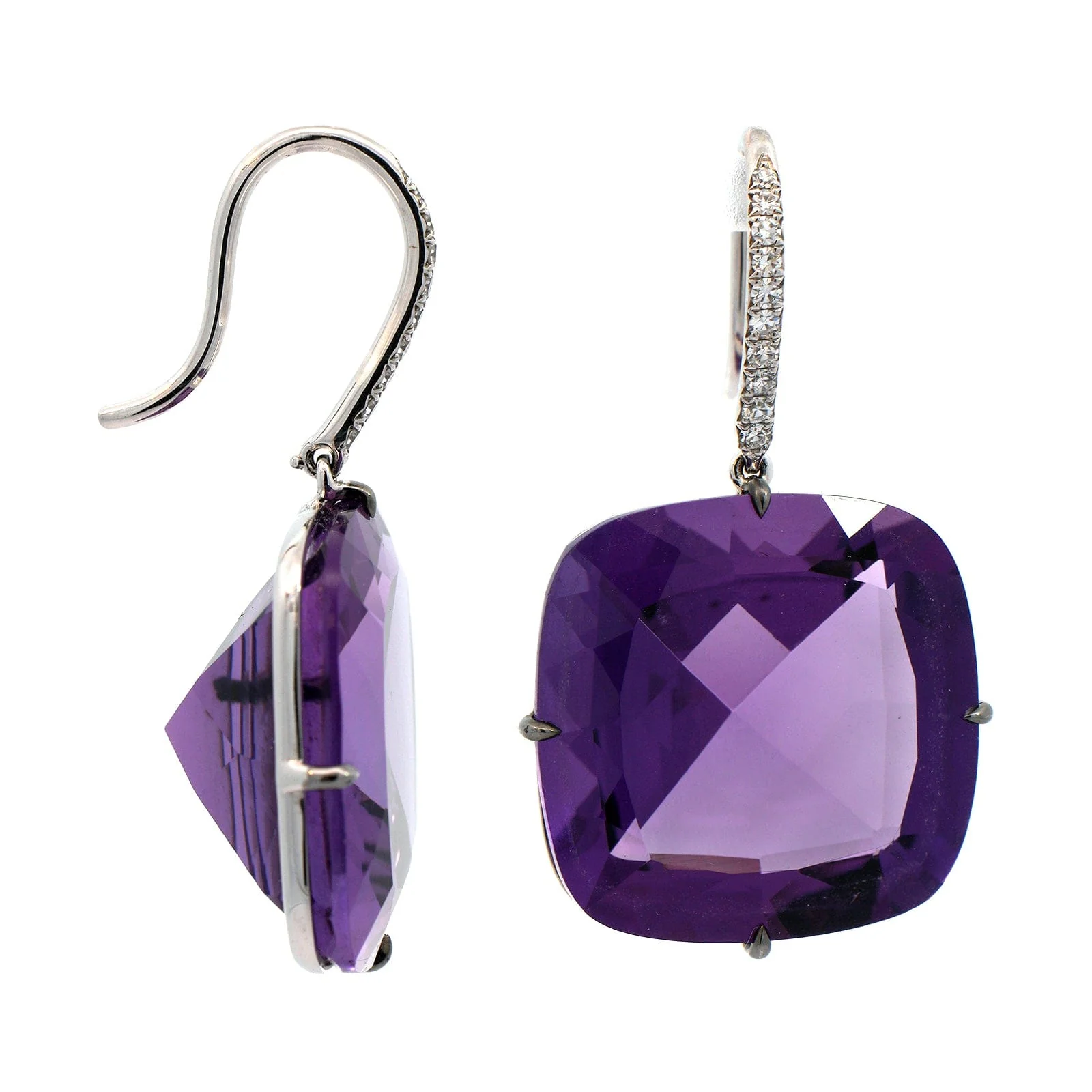 Eclat Jewels 18K White Gold Amethyst and Diamond Earrings - Image 3