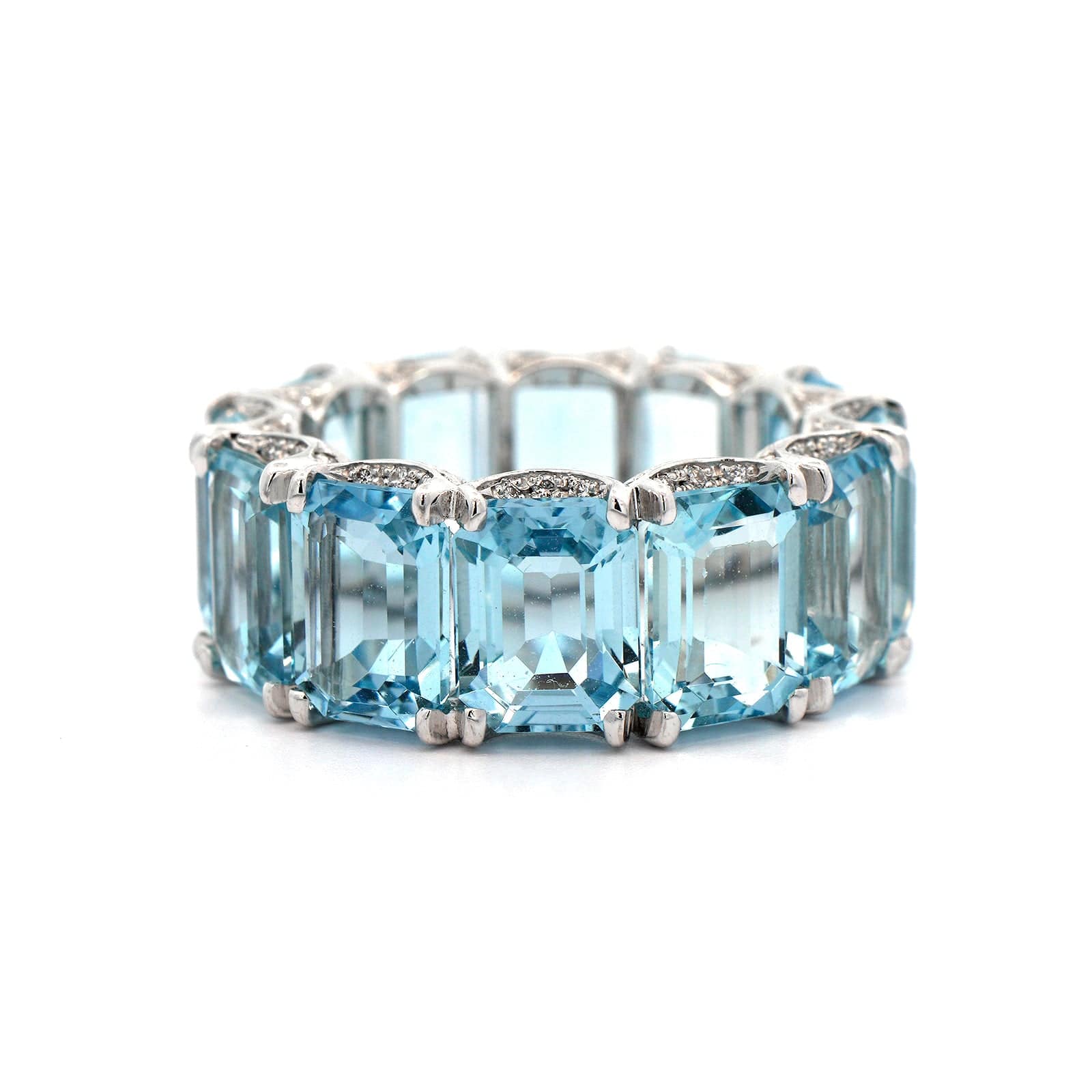 Eclat Jewels 18K White Gold Aquamarine and Diamond Eternity Ring - Image 4