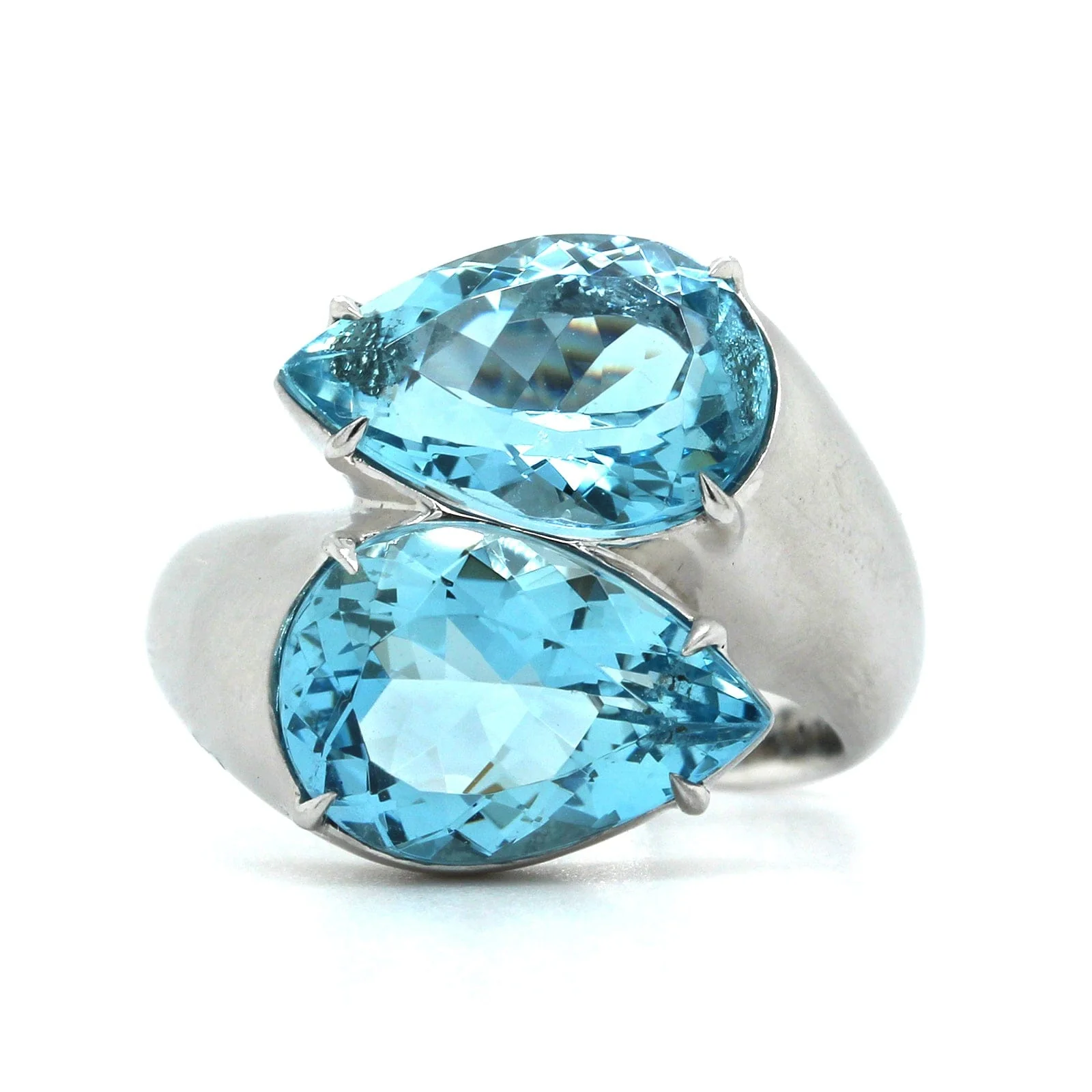 Eclat Jewels 18K White Gold Aquamarine Twin Ring - Image 4