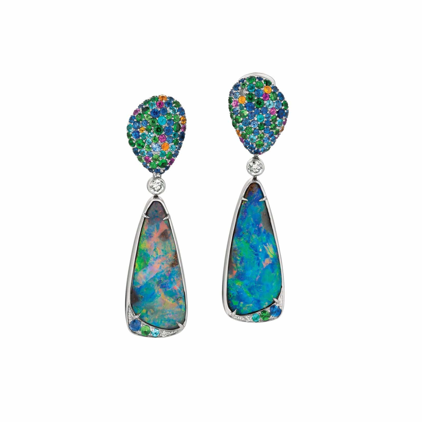 Eclat Jewels 18K White Gold Boulder Opal and Diamond Earrings