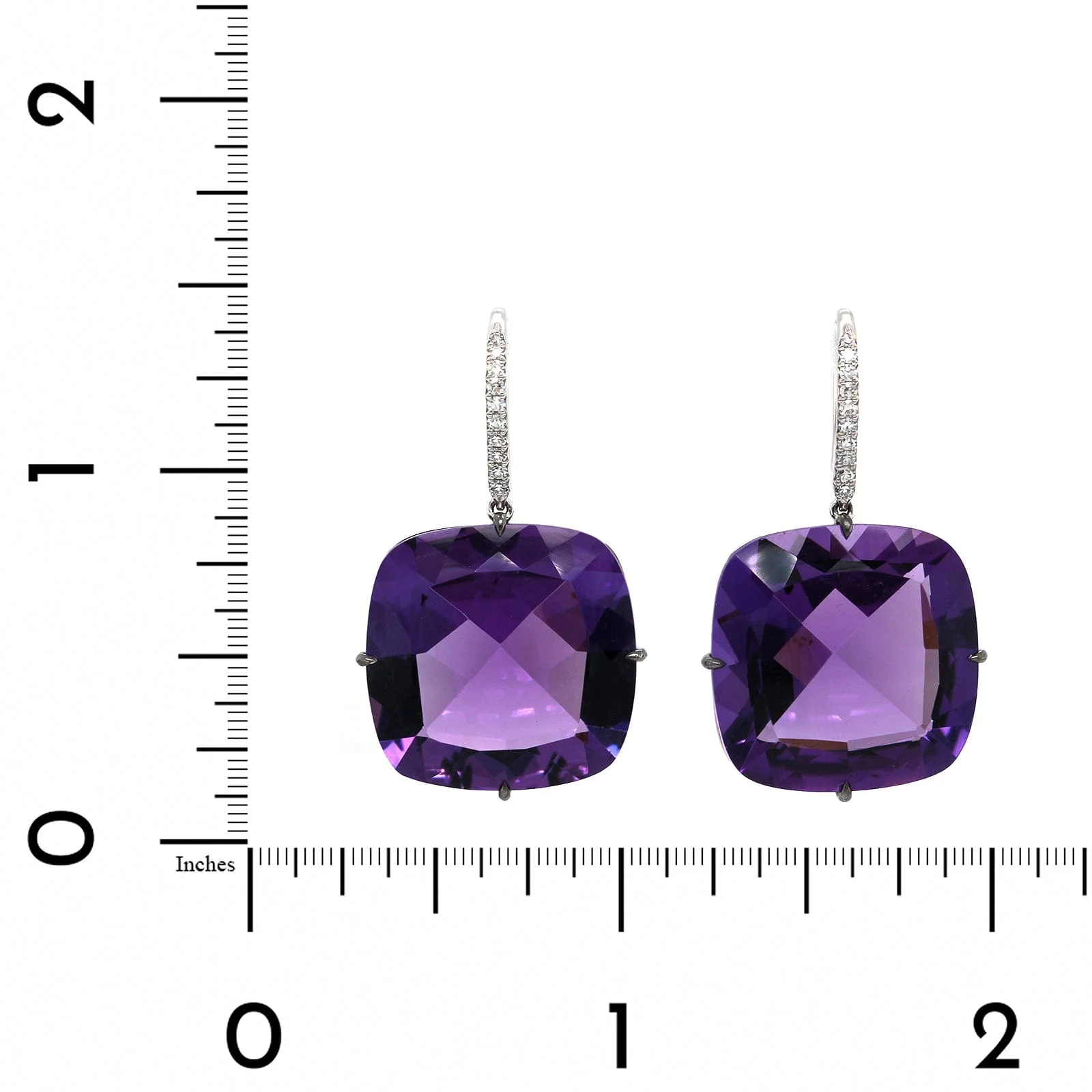 Eclat Jewels 18k White Gold Cushion Amethyst Diamond Drop Earrings - Image 2