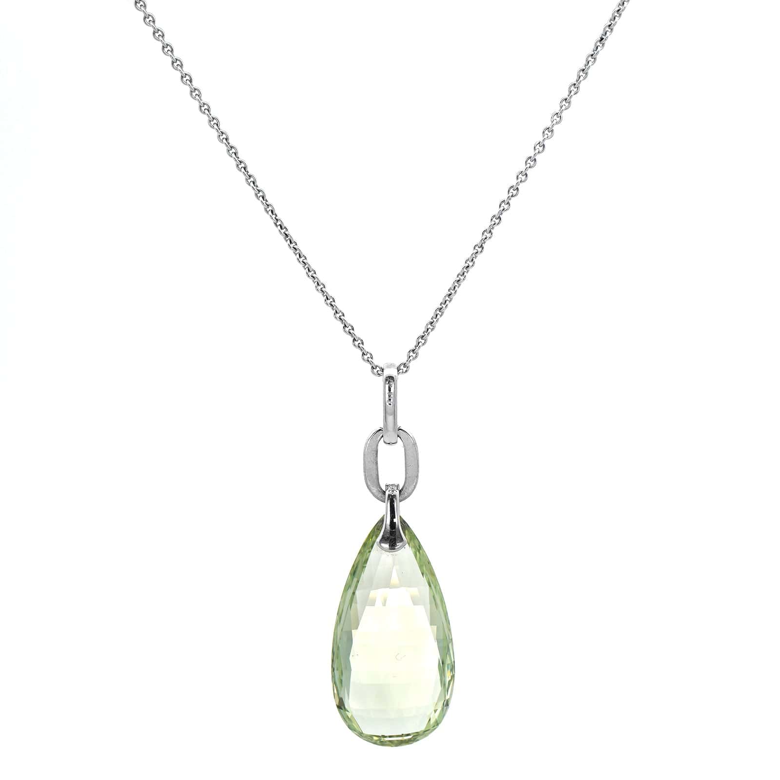 Eclat Jewels 18K White Gold Green Beryl and Diamond Pendant Necklace - Image 2
