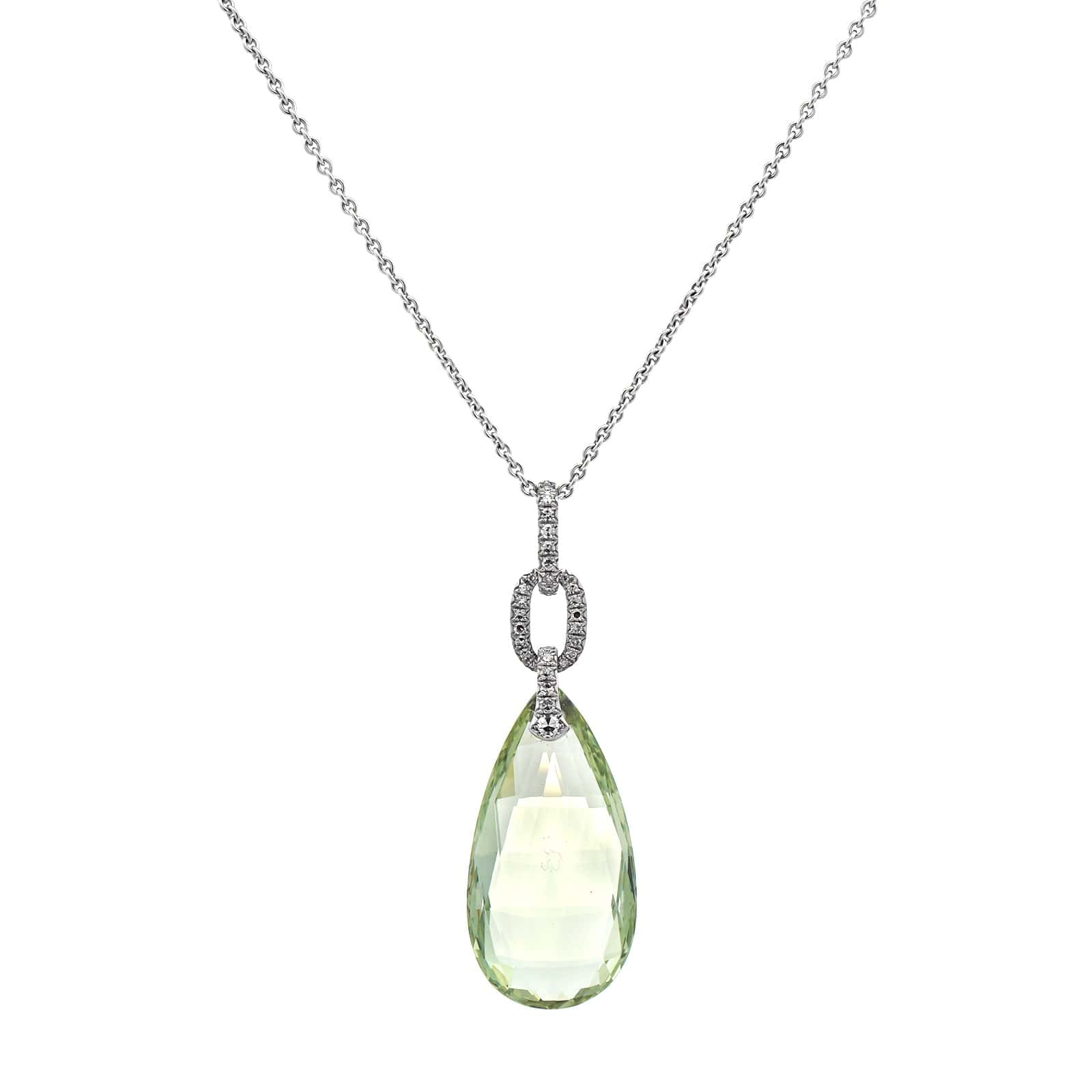 Eclat Jewels 18K White Gold Green Beryl and Diamond Pendant Necklace - Image 5